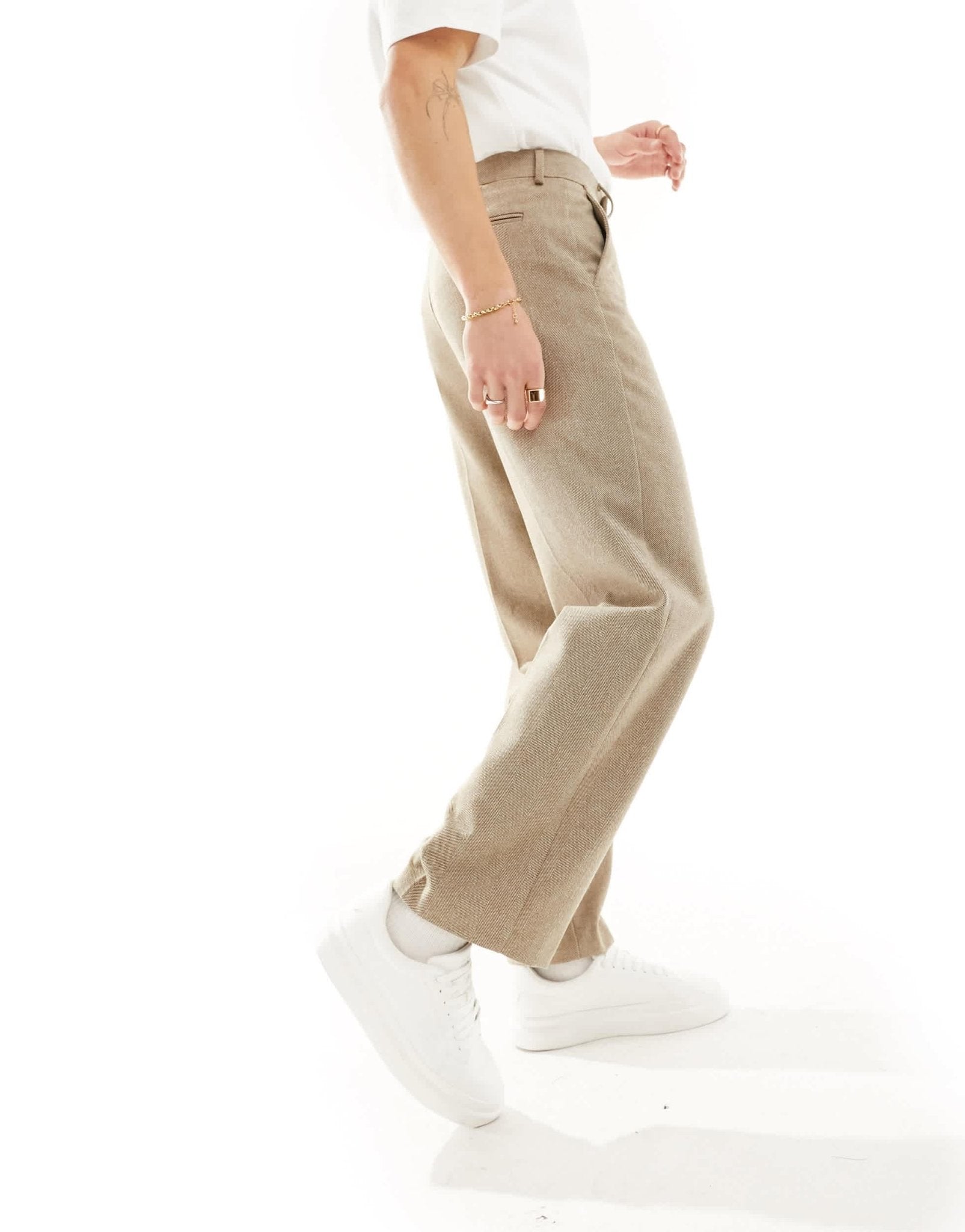 ASOS DESIGN smart wide leg wool mix trousers in brown herringbone - ASOS Sample Sale EU Store