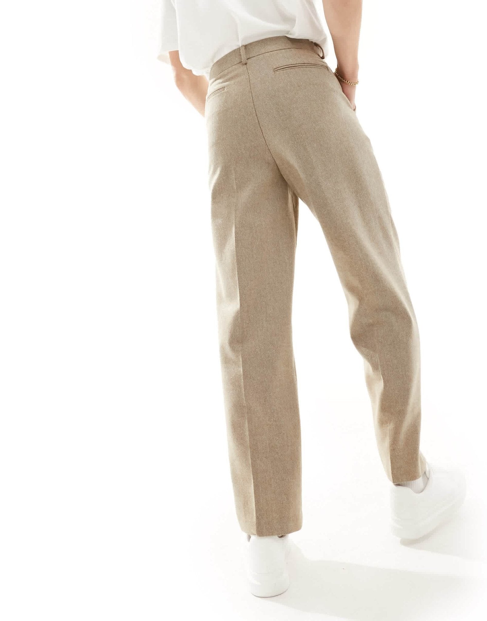 ASOS DESIGN smart wide leg wool mix trousers in brown herringbone - ASOS Sample Sale EU Store