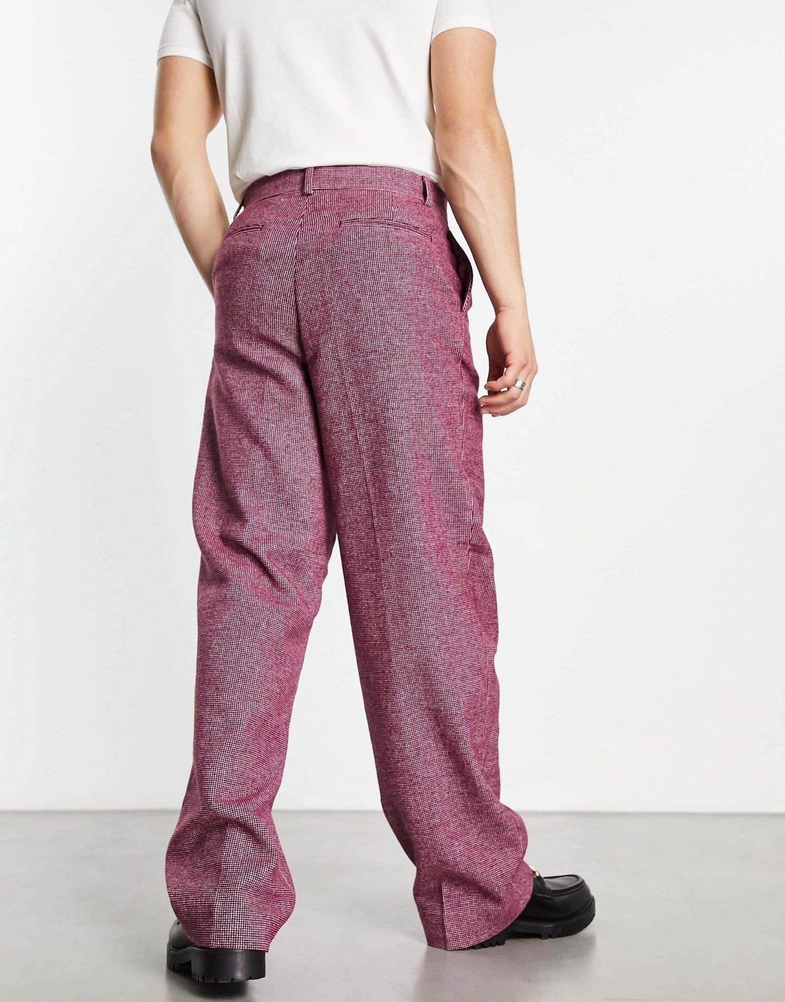 ASOS DESIGN smart wide wool mix trousers in burgundy puppytooth - ASOS Sample Sale EU Store