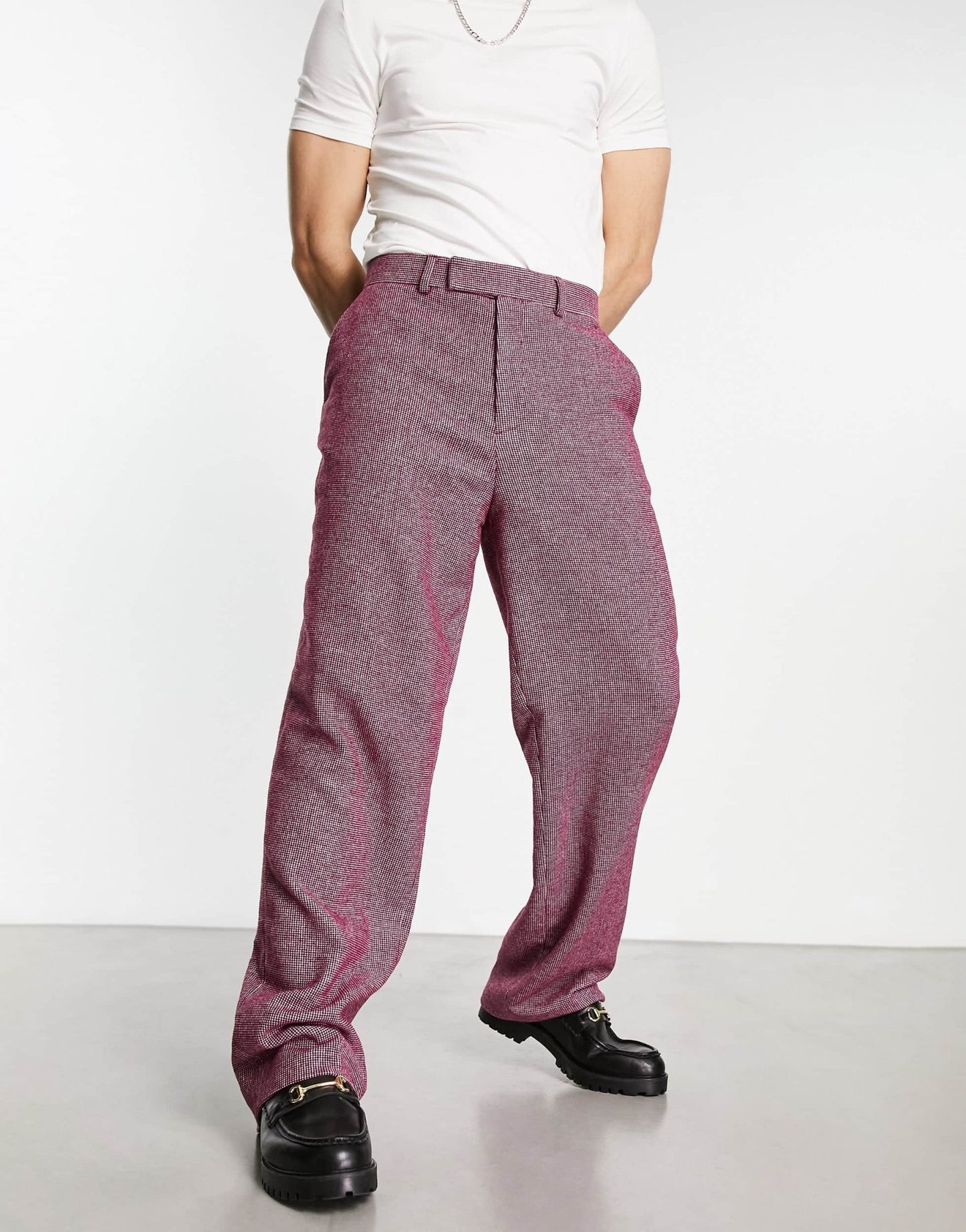 ASOS DESIGN smart wide wool mix trousers in burgundy puppytooth - ASOS Sample Sale EU Store