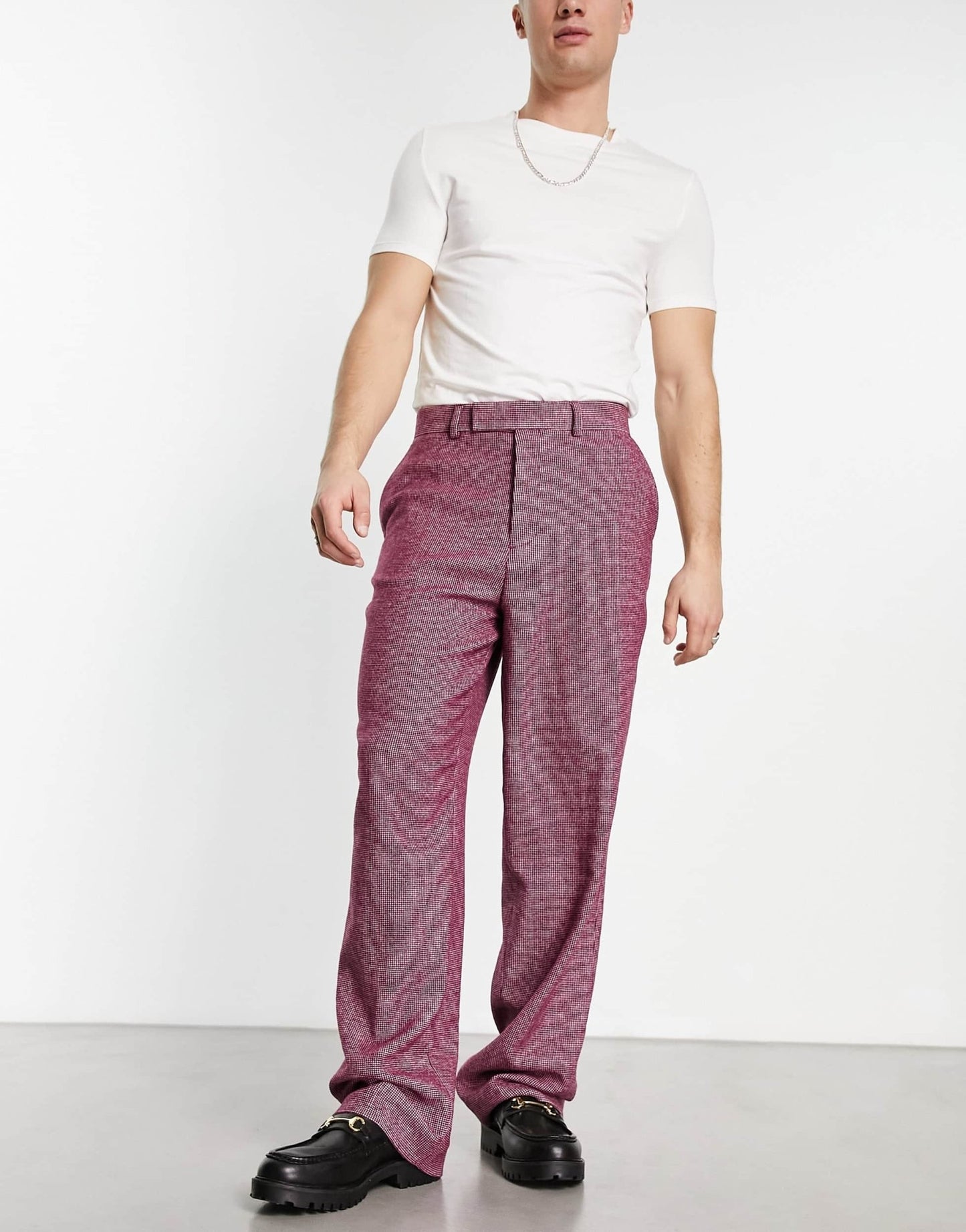 ASOS DESIGN smart wide wool mix trousers in burgundy puppytooth - ASOS Sample Sale EU Store