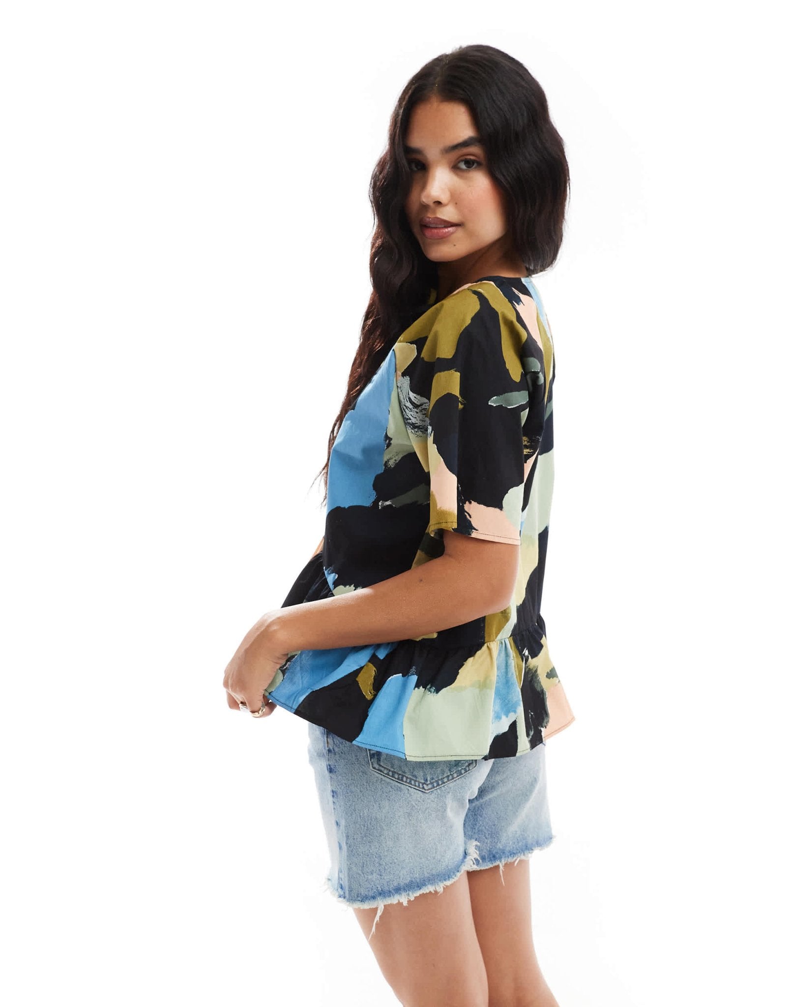 ASOS DESIGN smock tie front top in arty abstract print - ASOS Sample Sale EU Store