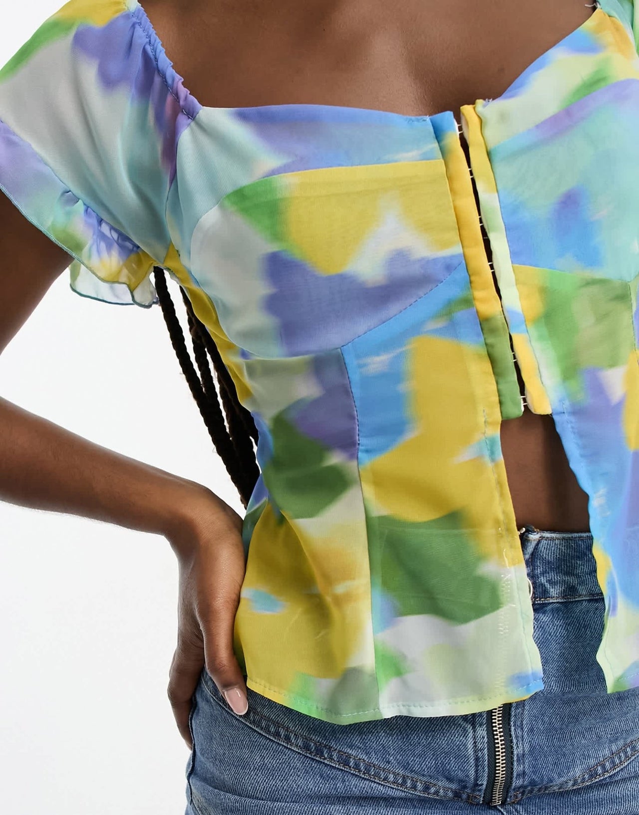 ASOS DESIGN soft corset top with hook & eye in blurred floral print - ASOS Sample Sale EU Store