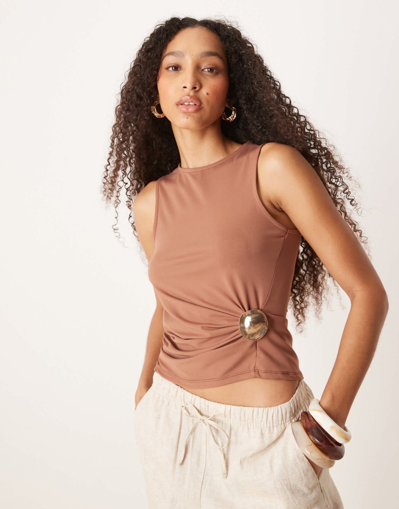 ASOS DESIGN soft cotton touch tank with hardware detail in chocolate - ASOS Sample Sale EU Store