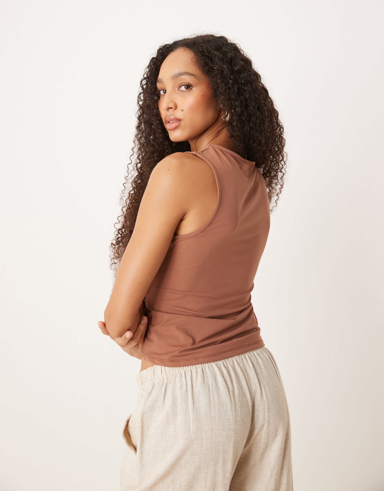 ASOS DESIGN soft cotton touch tank with hardware detail in chocolate - ASOS Sample Sale EU Store