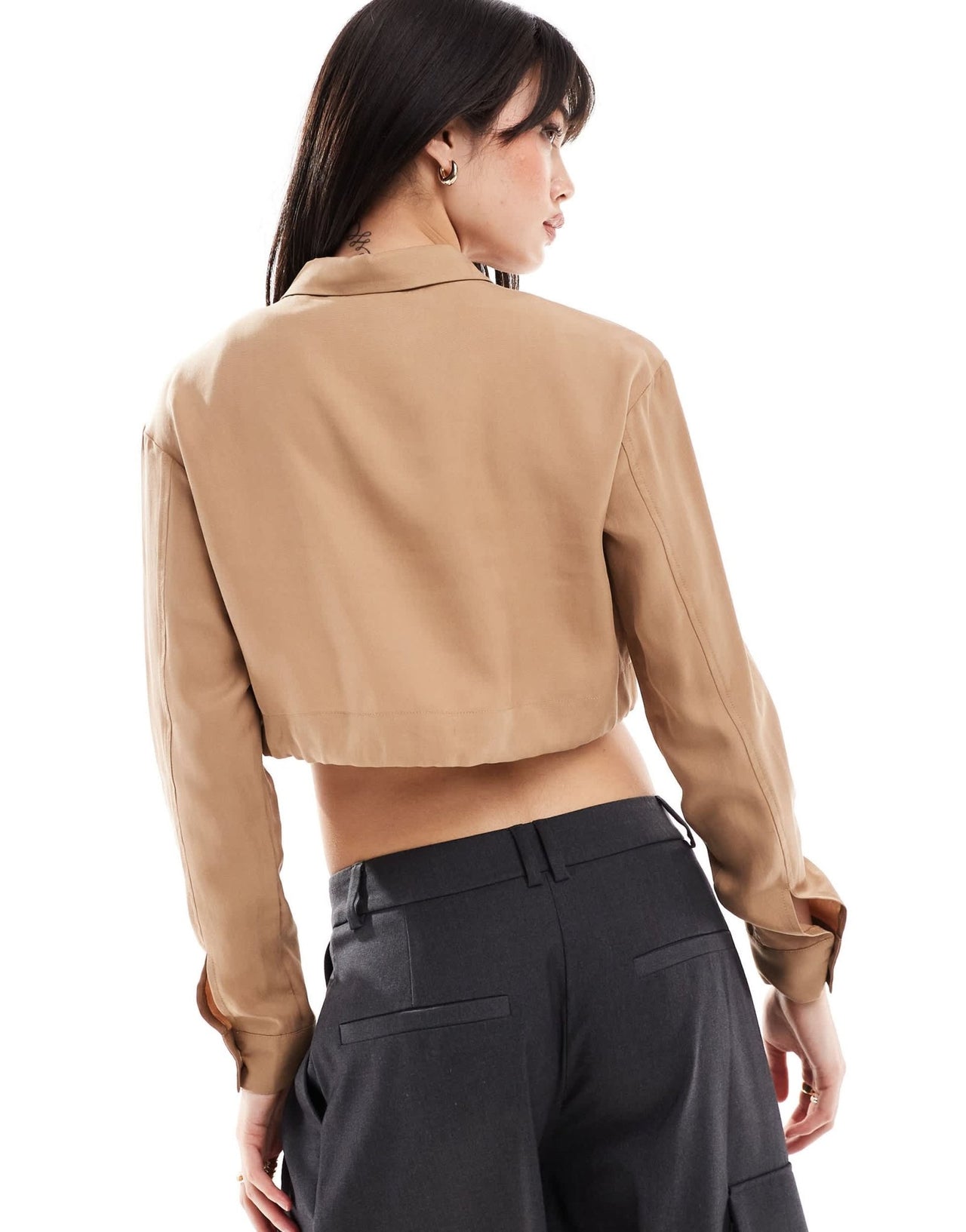 ASOS DESIGN soft crop shirt with drawstring in camel - ASOS Sample Sale EU Store