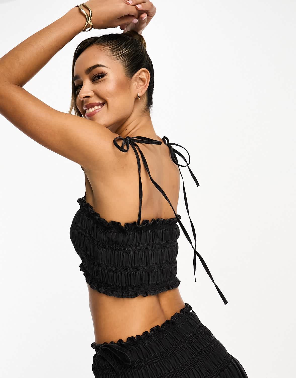 ASOS DESIGN soft denim ruched top in washed black co - ord - ASOS Sample Sale EU Store