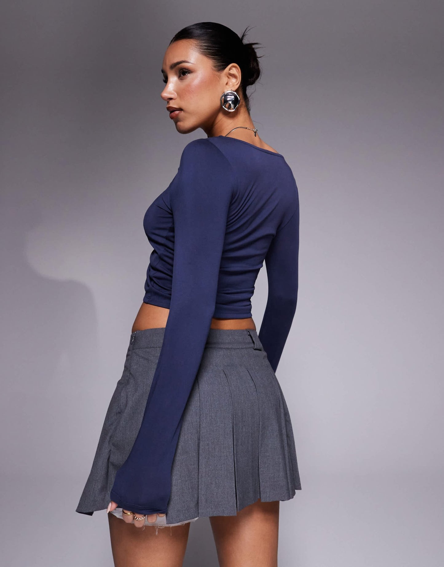 ASOS DESIGN soft handle wide long sleeve top with front asymmetric ruching in ink - ASOS Sample Sale EU Store