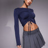 ASOS DESIGN soft handle wide long sleeve top with front asymmetric ruching in ink