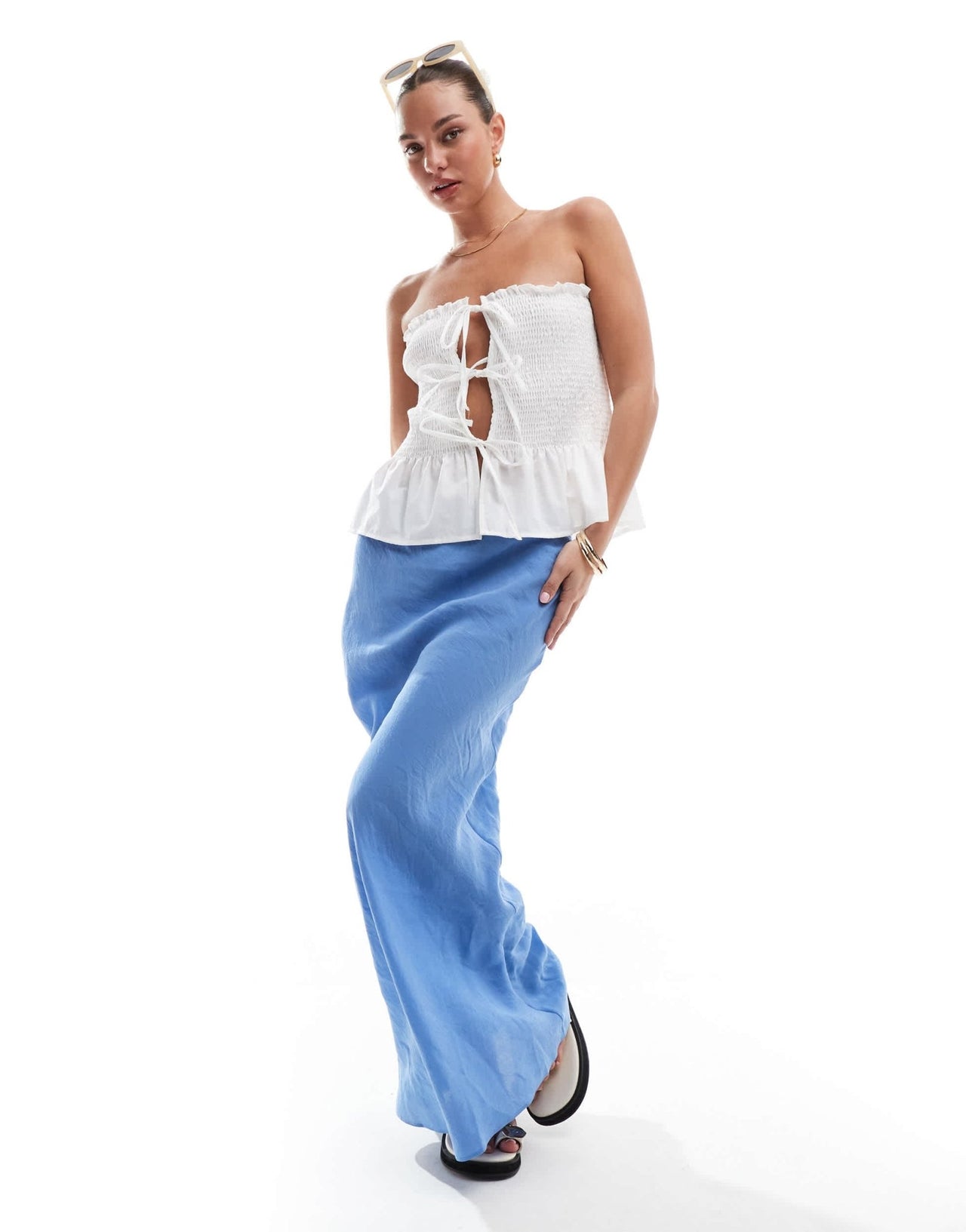 ASOS DESIGN soft touch bias maxi skirt in blue - ASOS Sample Sale EU Store