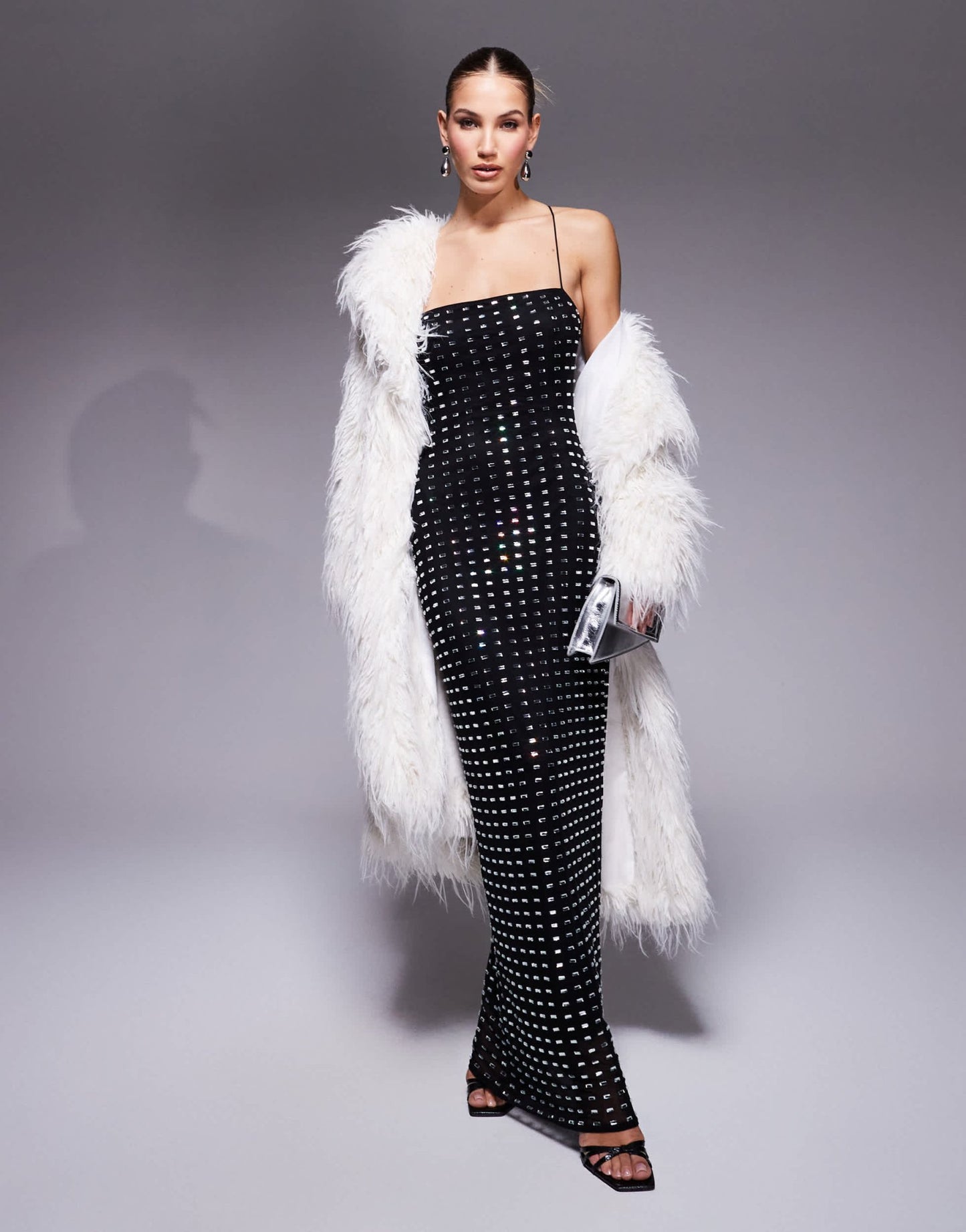 ASOS DESIGN square neck halter maxi dress with square hotfix embellishment in black - ASOS Sample Sale EU Store