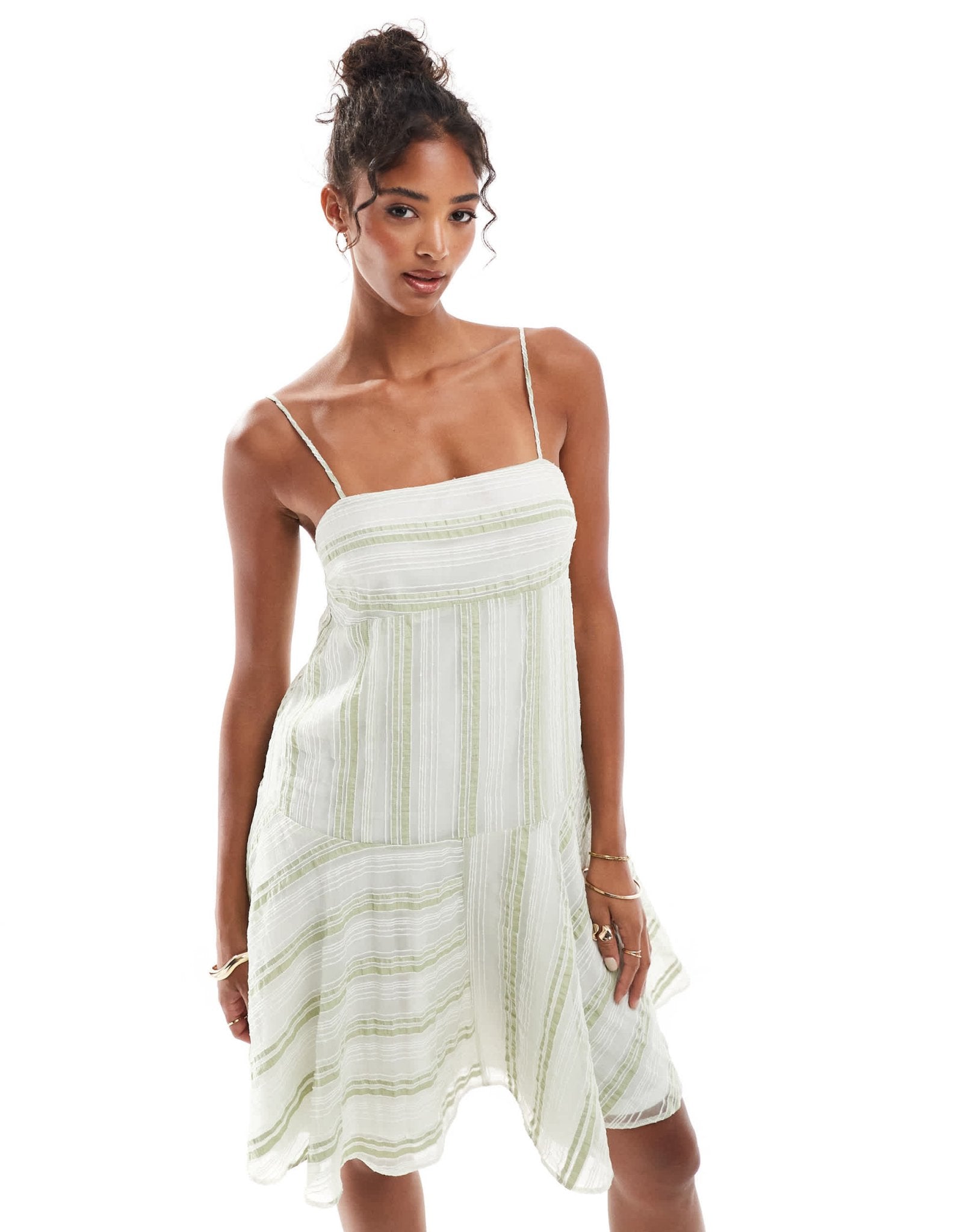 ASOS DESIGN square neck hanky hem cami mini dress in burnout organza stripe - ASOS Sample Sale EU Store