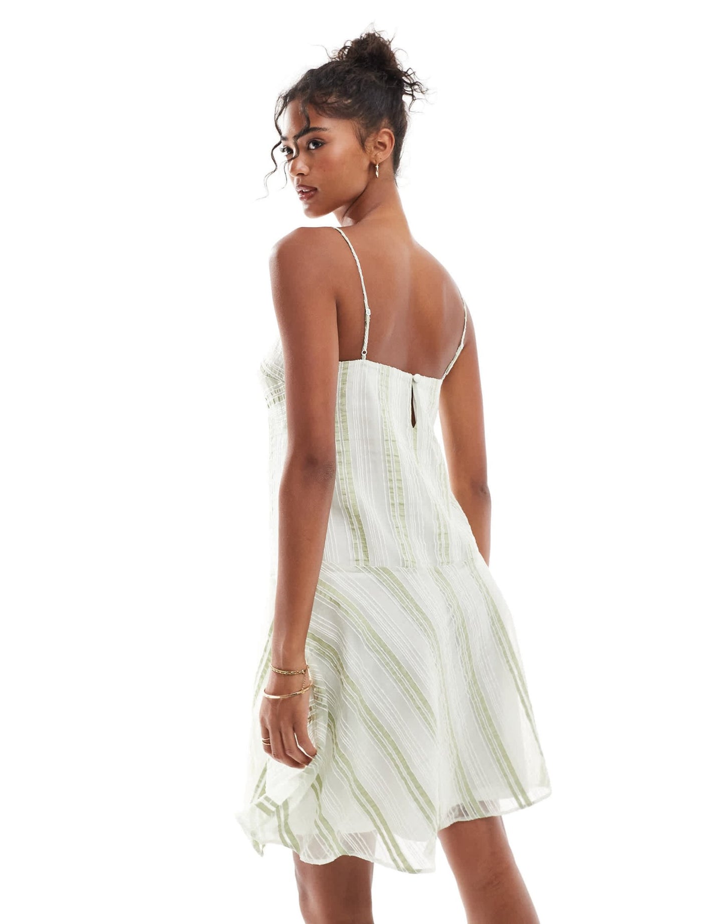 ASOS DESIGN square neck hanky hem cami mini dress in burnout organza stripe - ASOS Sample Sale EU Store