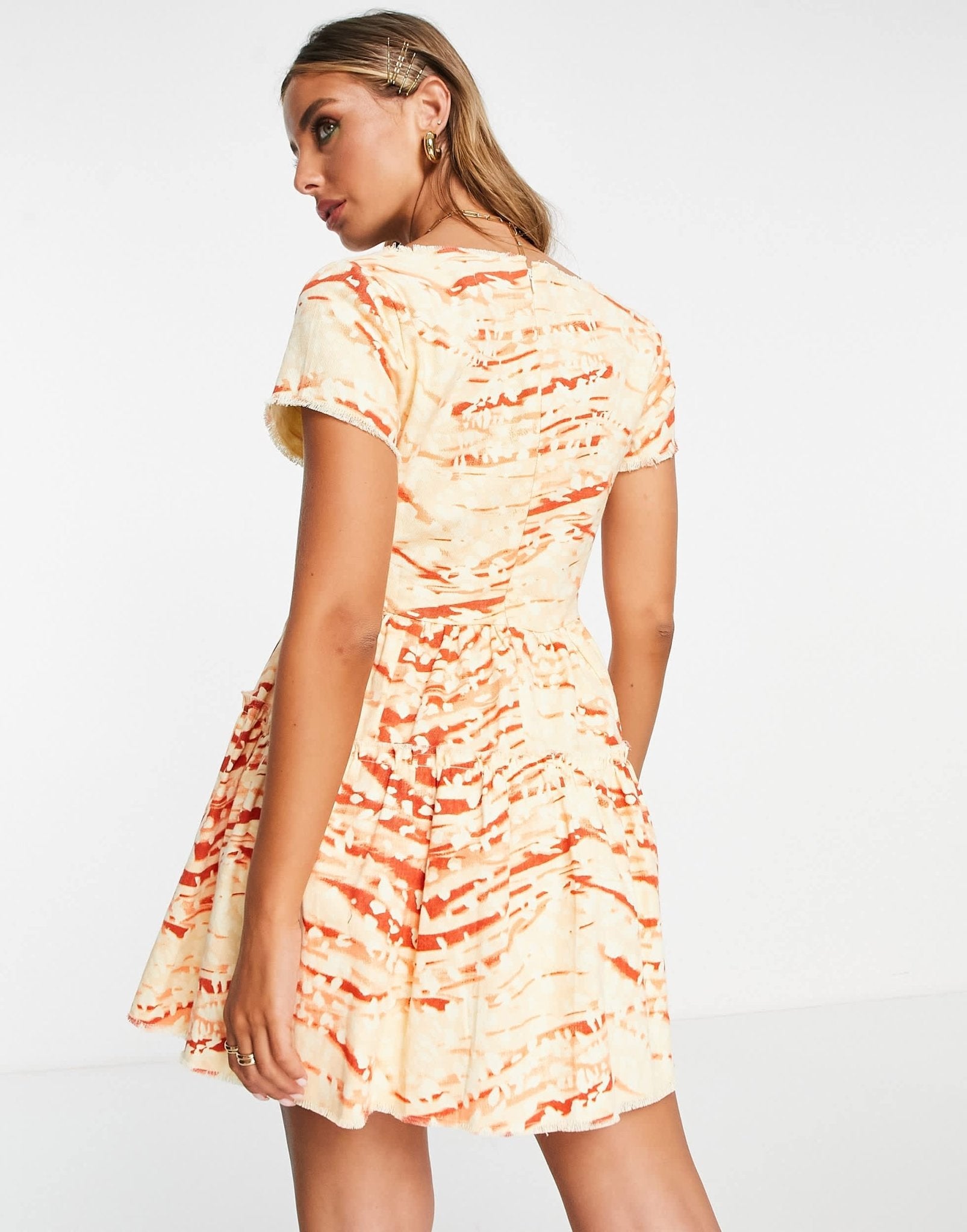 ASOS DESIGN square neck mini corset dress with raw edge detail in sunbleached abstract print - ASOS Sample Sale EU Store