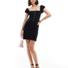ASOS DESIGN square neck mini dress with puff sleeve and button front in black