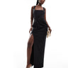 Vestito maxi ASOS DESIGN con scollo quadrato e dettaglio pieghe in nero
