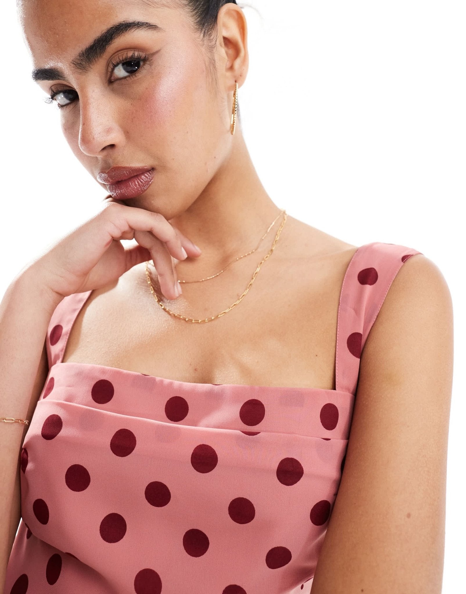 ASOS DESIGN square neck pleated chiffon mini dress in pink spot print - ASOS Sample Sale EU Store
