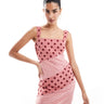 Robe mini en mousseline plissée à col carré ASOS DESIGN en imprimé pois rose
