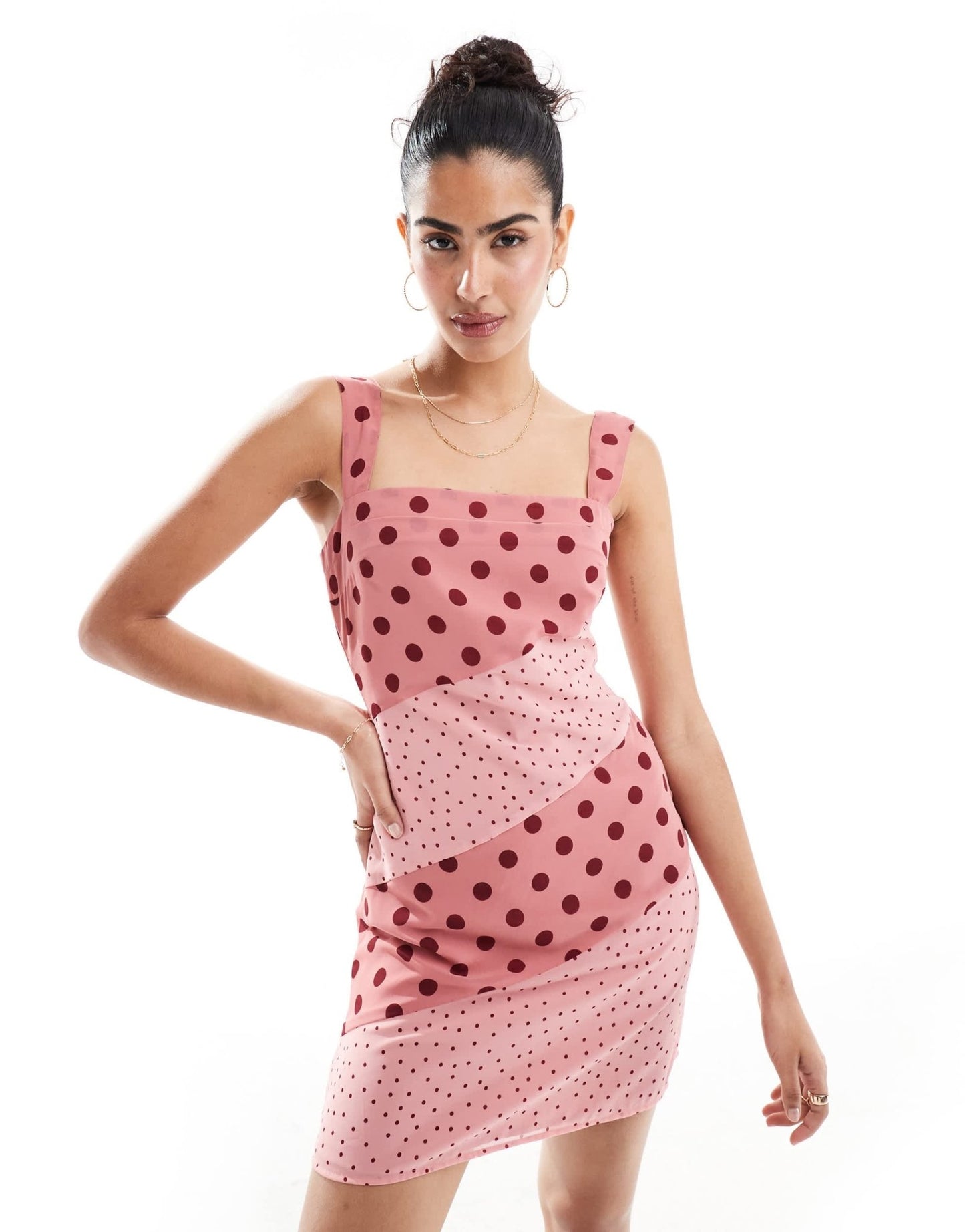 ASOS DESIGN square neck pleated chiffon mini dress in pink spot print - ASOS Sample Sale EU Store