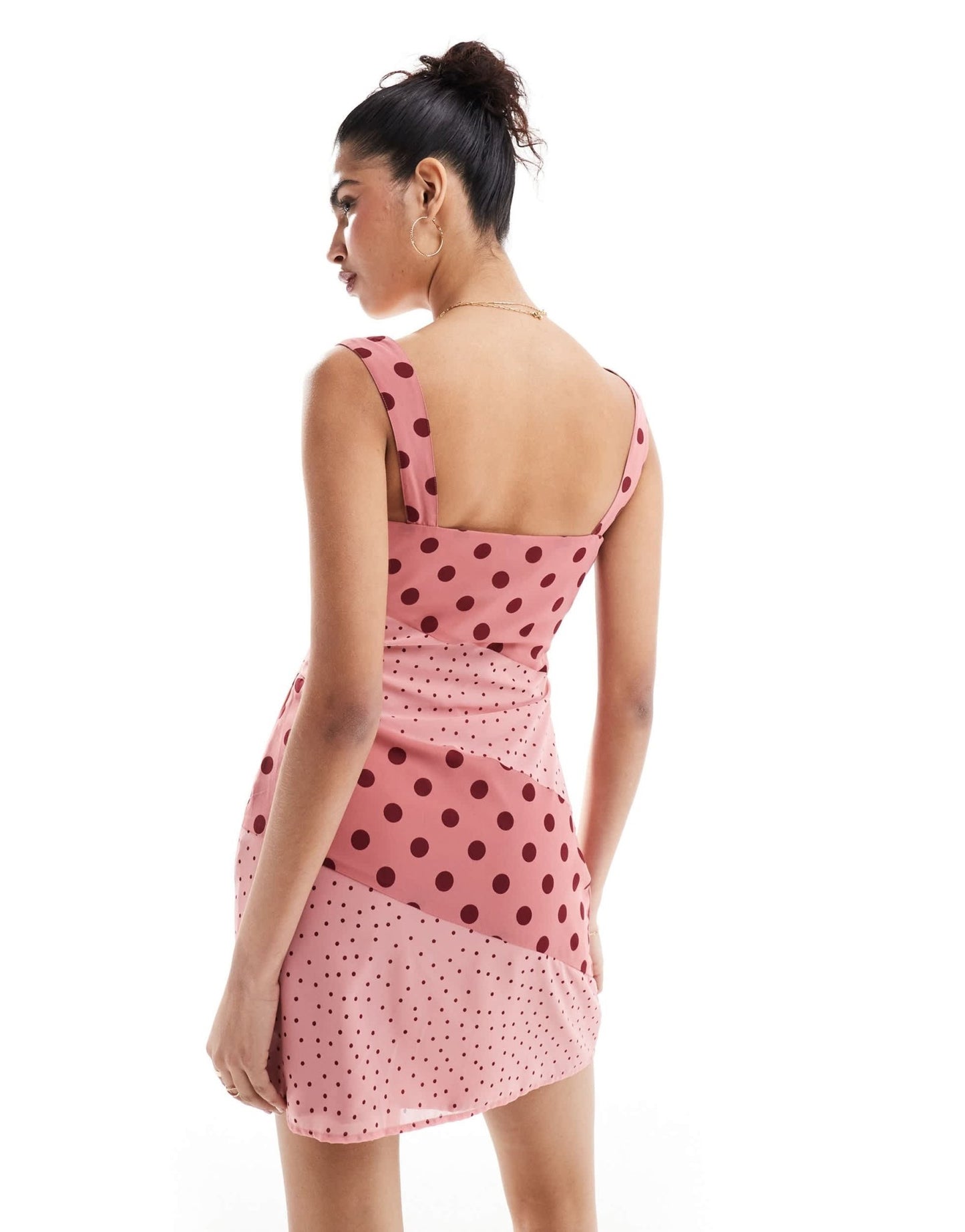 ASOS DESIGN square neck pleated chiffon mini dress in pink spot print - ASOS Sample Sale EU Store