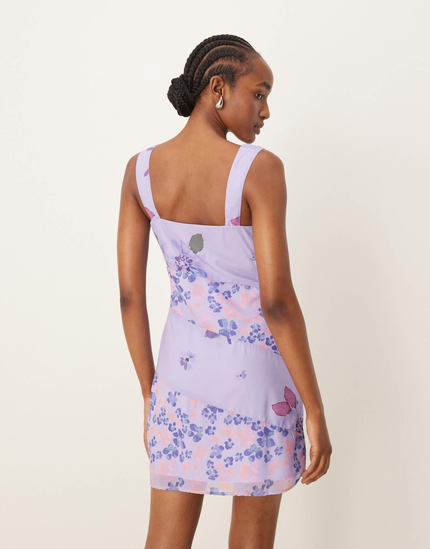 ASOS DESIGN square neck pleated chiffon mini dress in purple floral - ASOS Sample Sale EU Store