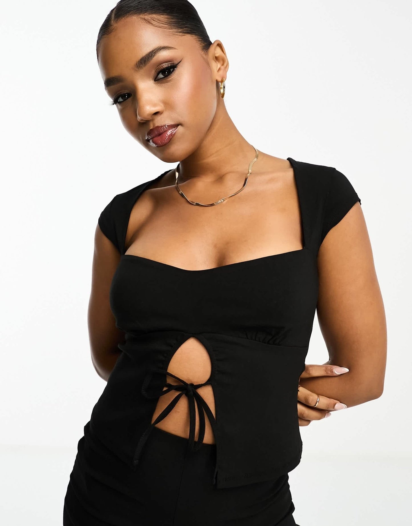ASOS DESIGN square neck split front top co ord in black - ASOS Sample Sale EU Store