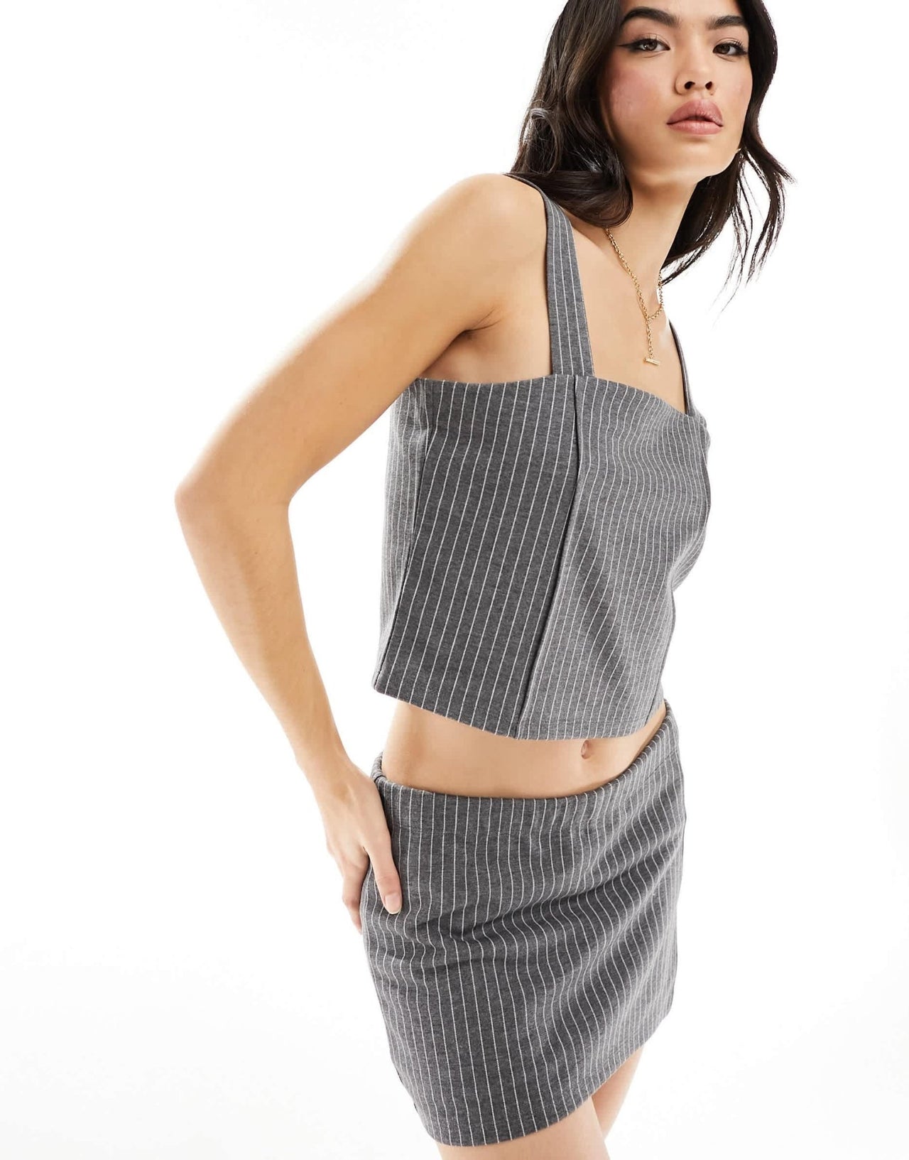 ASOS DESIGN square neck top co ord in grey pinstripe - ASOS Sample Sale EU Store