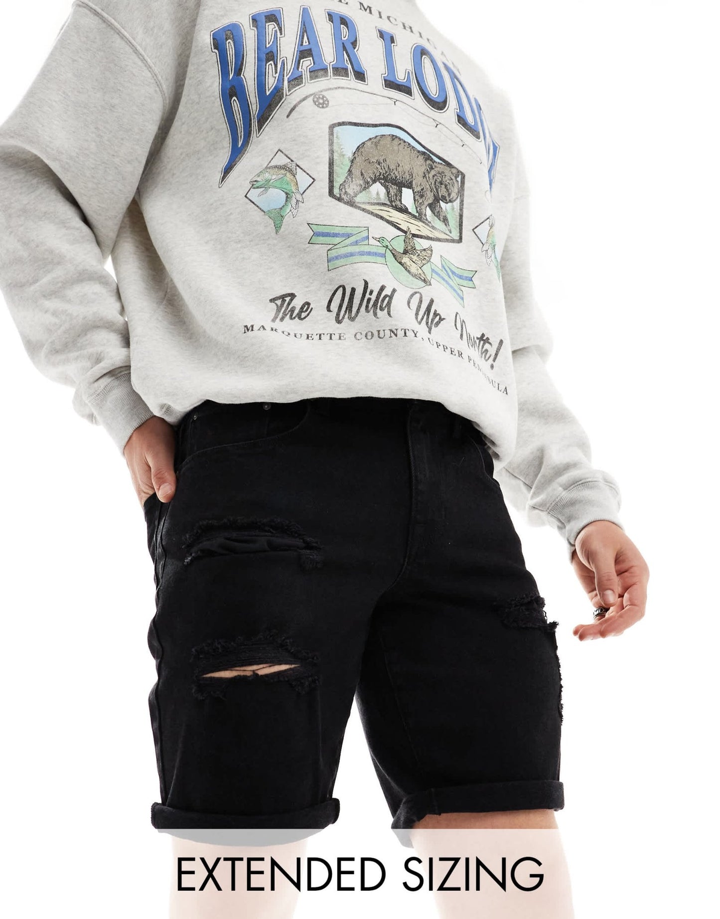 ASOS DESIGN standard length slim denim shorts with rips in washed black - ASOS Sample Sale EU Store