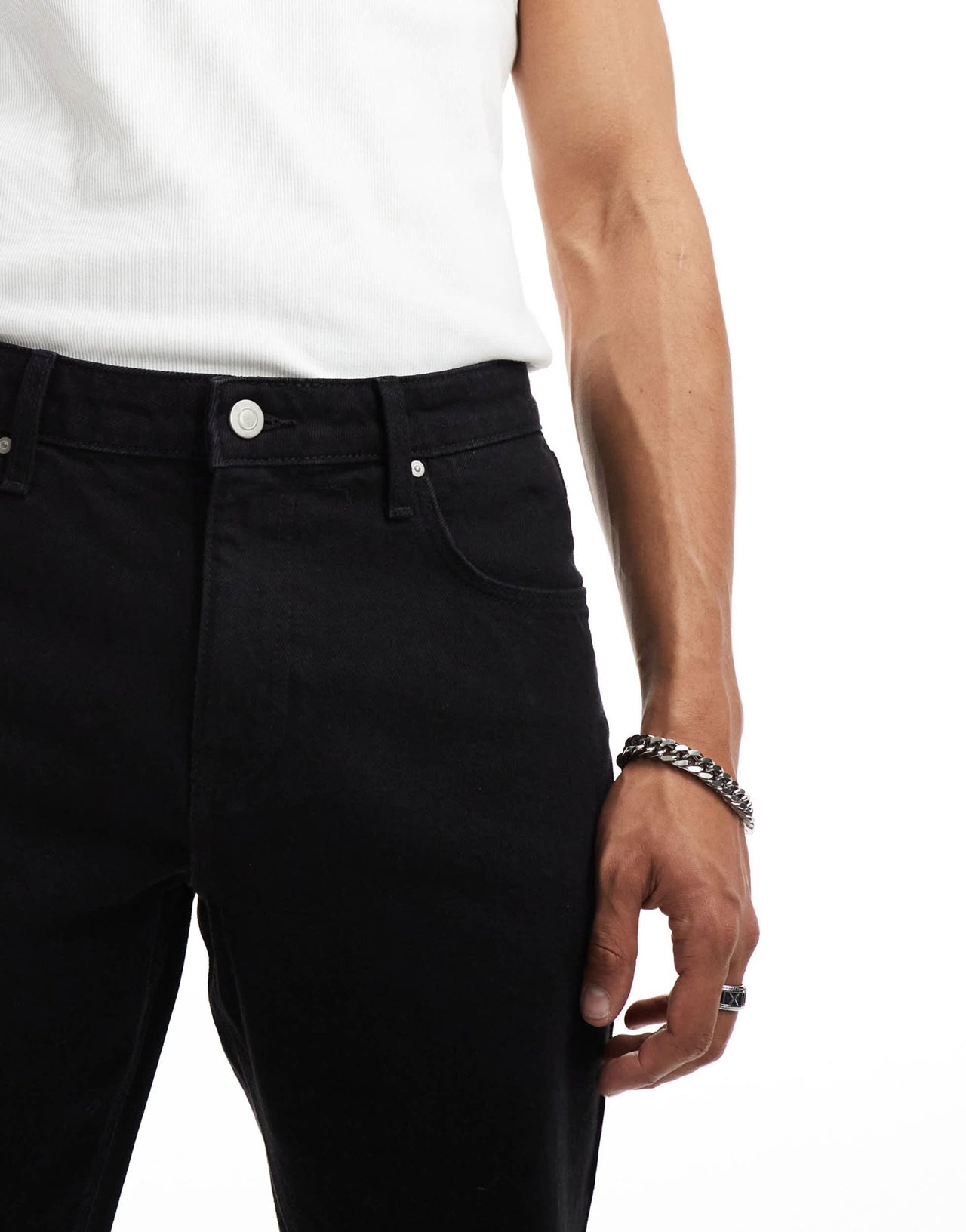 ASOS DESIGN standard length vintage slim denim shorts with rip hem in black - ASOS Sample Sale EU Store