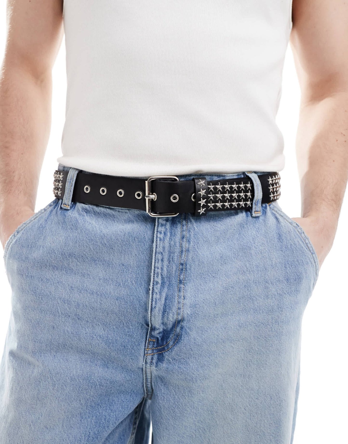 ASOS DESIGN star silver studded belt in black faux leather - ASOS Sample Sale EU Store