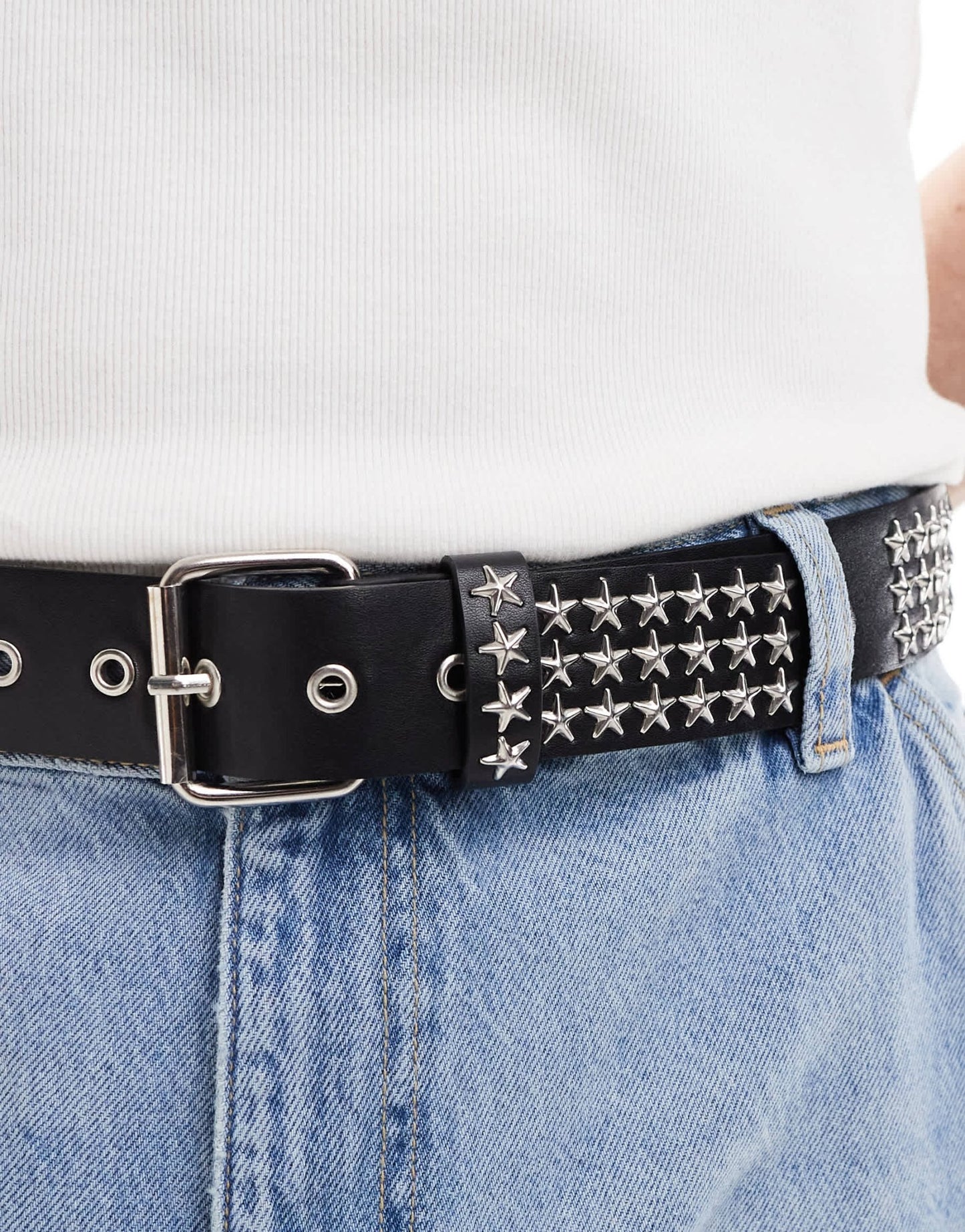 ASOS DESIGN star silver studded belt in black faux leather - ASOS Sample Sale EU Store