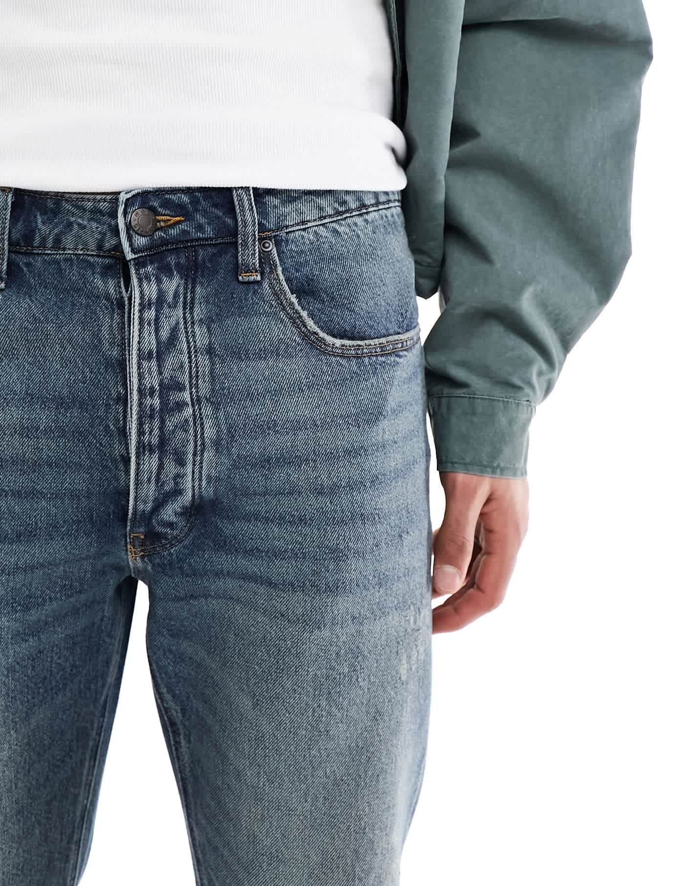ASOS DESIGN straight leg jeans with abrasions in vintage dark wash - ASOS Sample Sale EU Store
