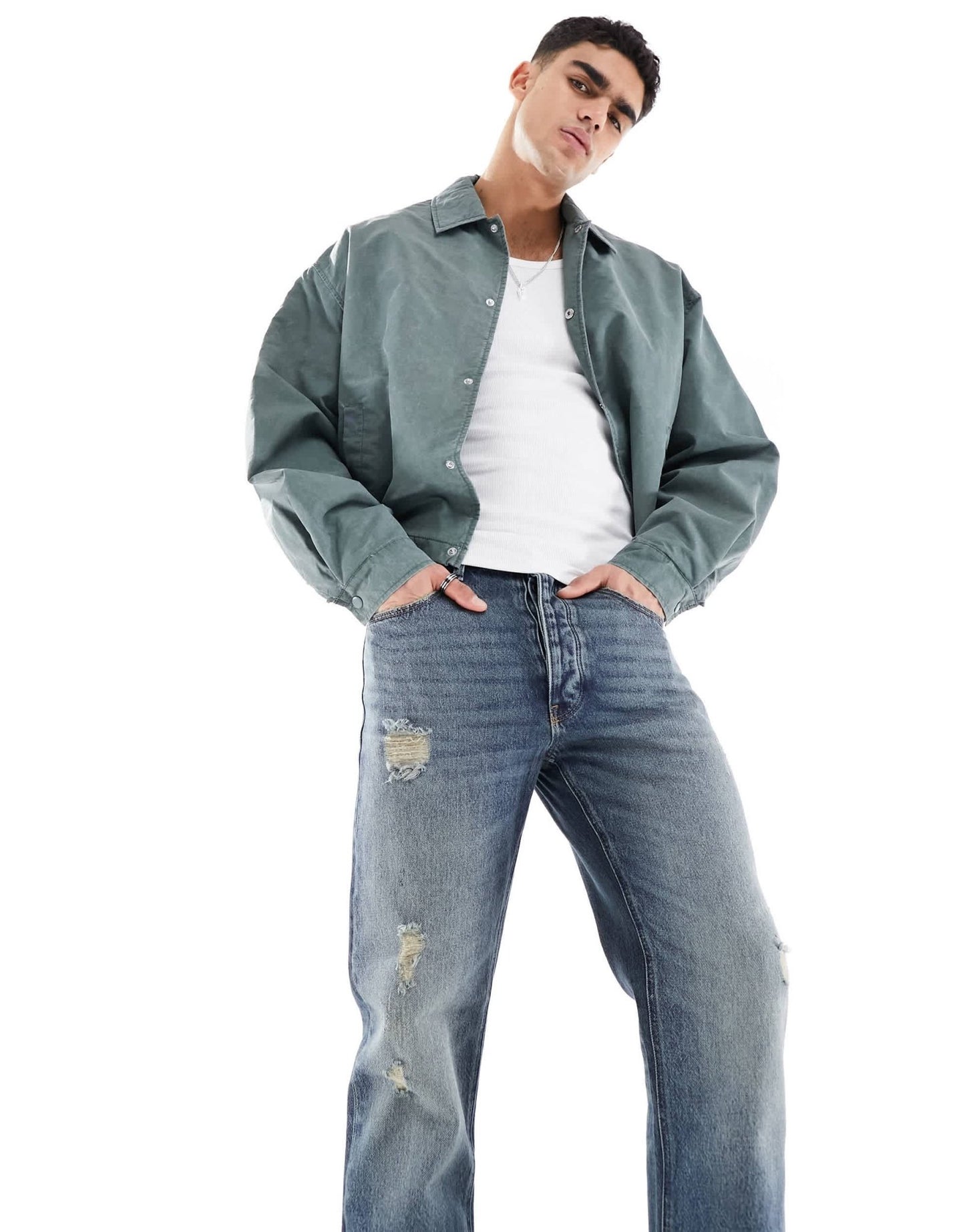 ASOS DESIGN straight leg jeans with abrasions in vintage dark wash - ASOS Sample Sale EU Store