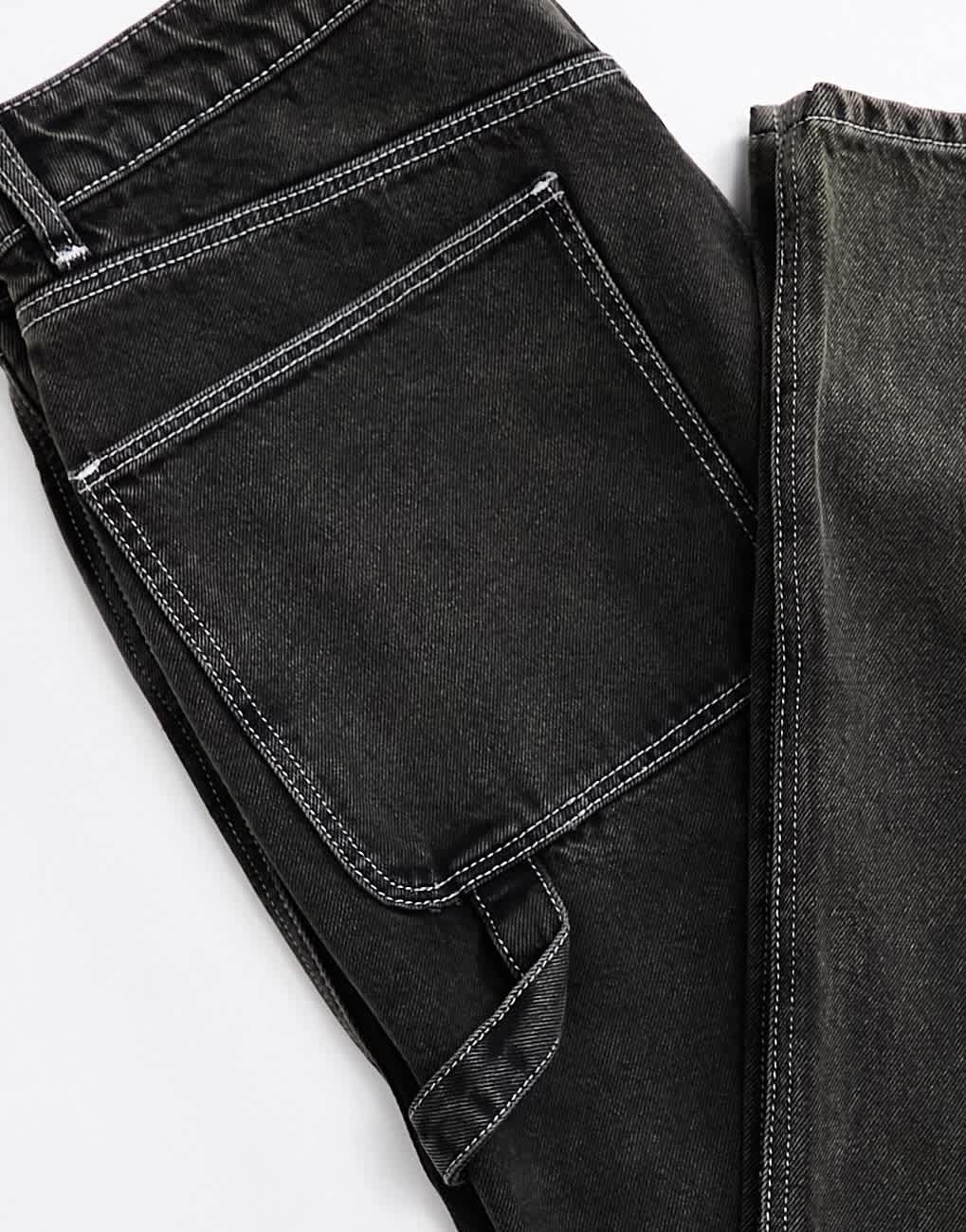 ASOS DESIGN straight leg jeans with carpenter detailing in black wash - ASOS Sample Sale EU Store