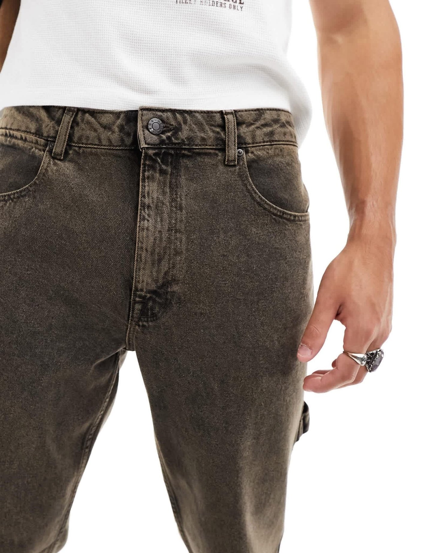 ASOS DESIGN straight leg jeans with carpenter detailing off brown wash - ASOS Sample Sale EU Store