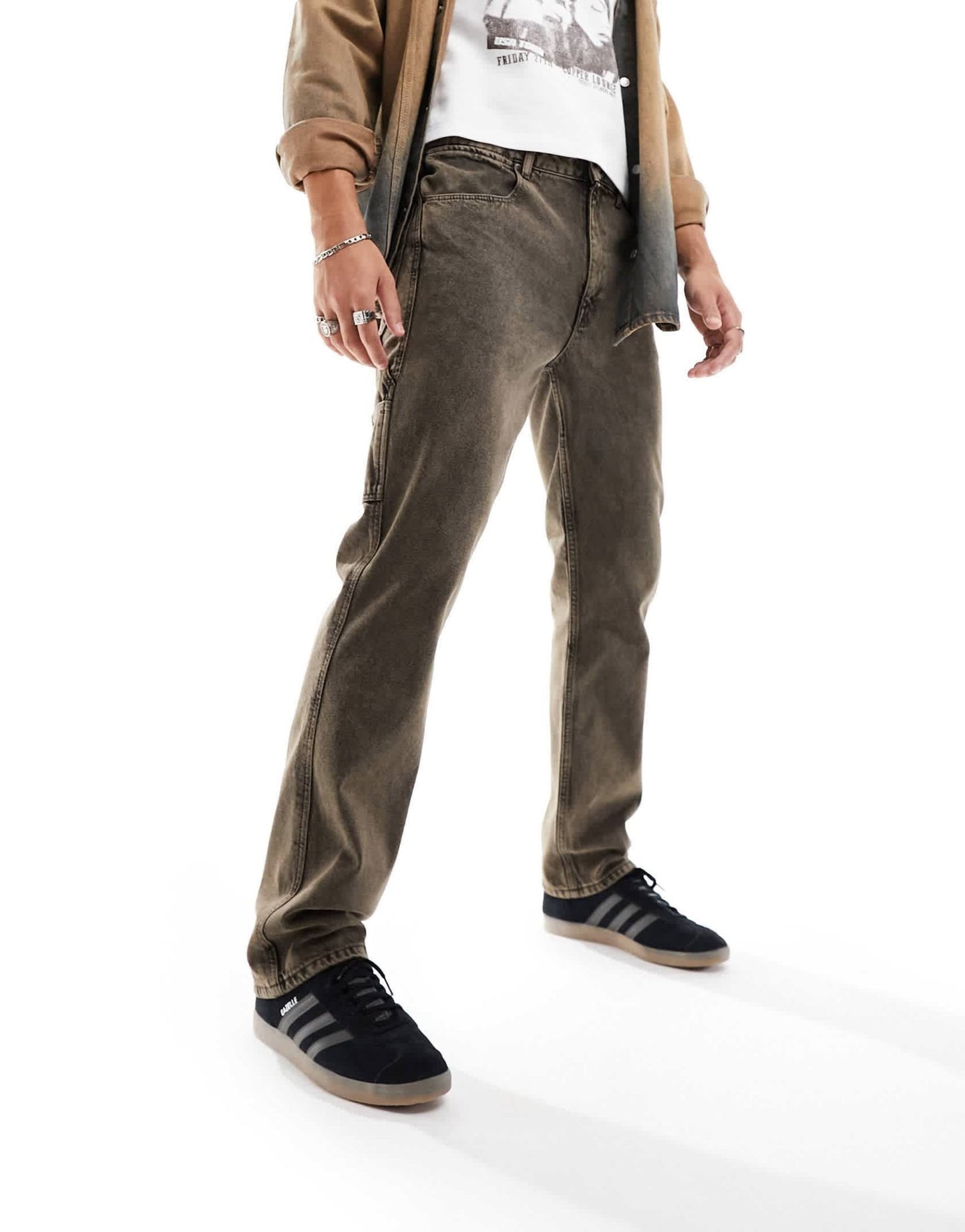 ASOS DESIGN straight leg jeans with carpenter detailing off brown wash - ASOS Sample Sale EU Store
