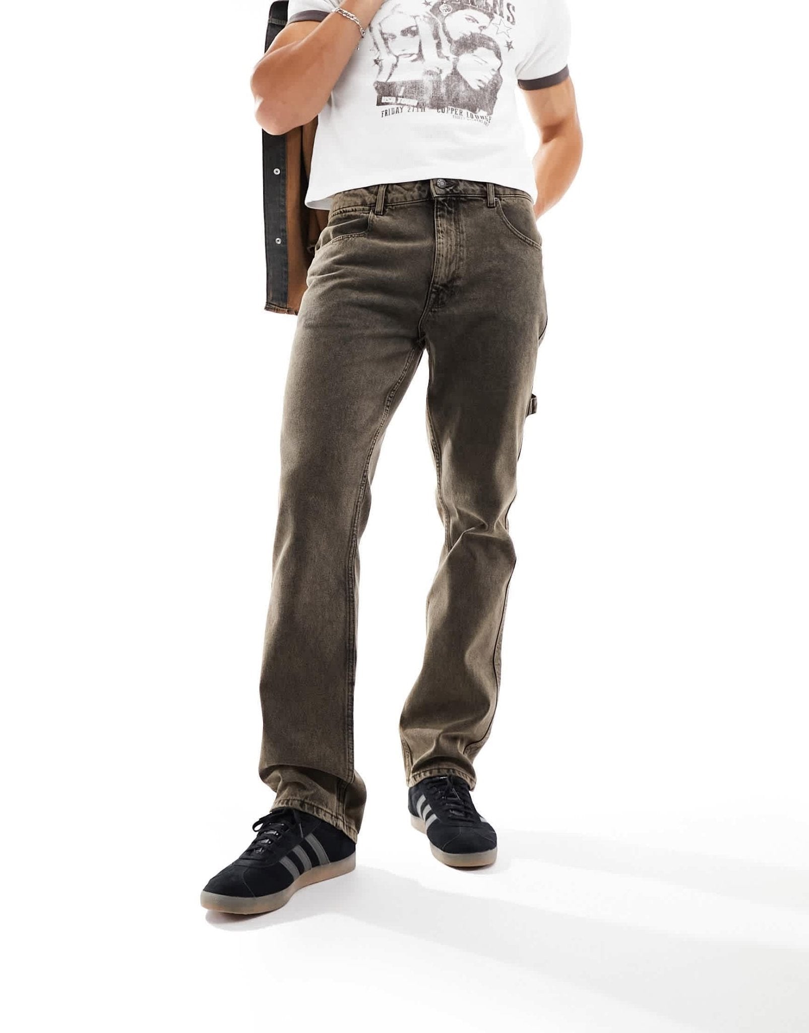 ASOS DESIGN straight leg jeans with carpenter detailing off brown wash - ASOS Sample Sale EU Store