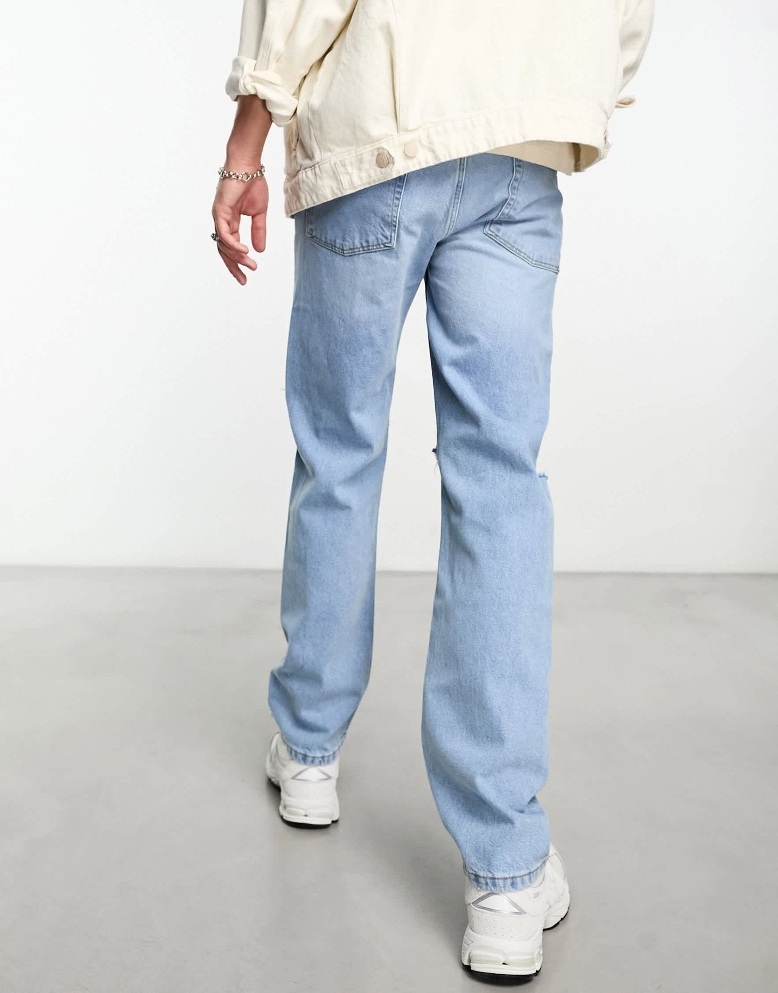 ASOS DESIGN straight leg jeans with rips in light blue wash - ASOS Sample Sale EU Store