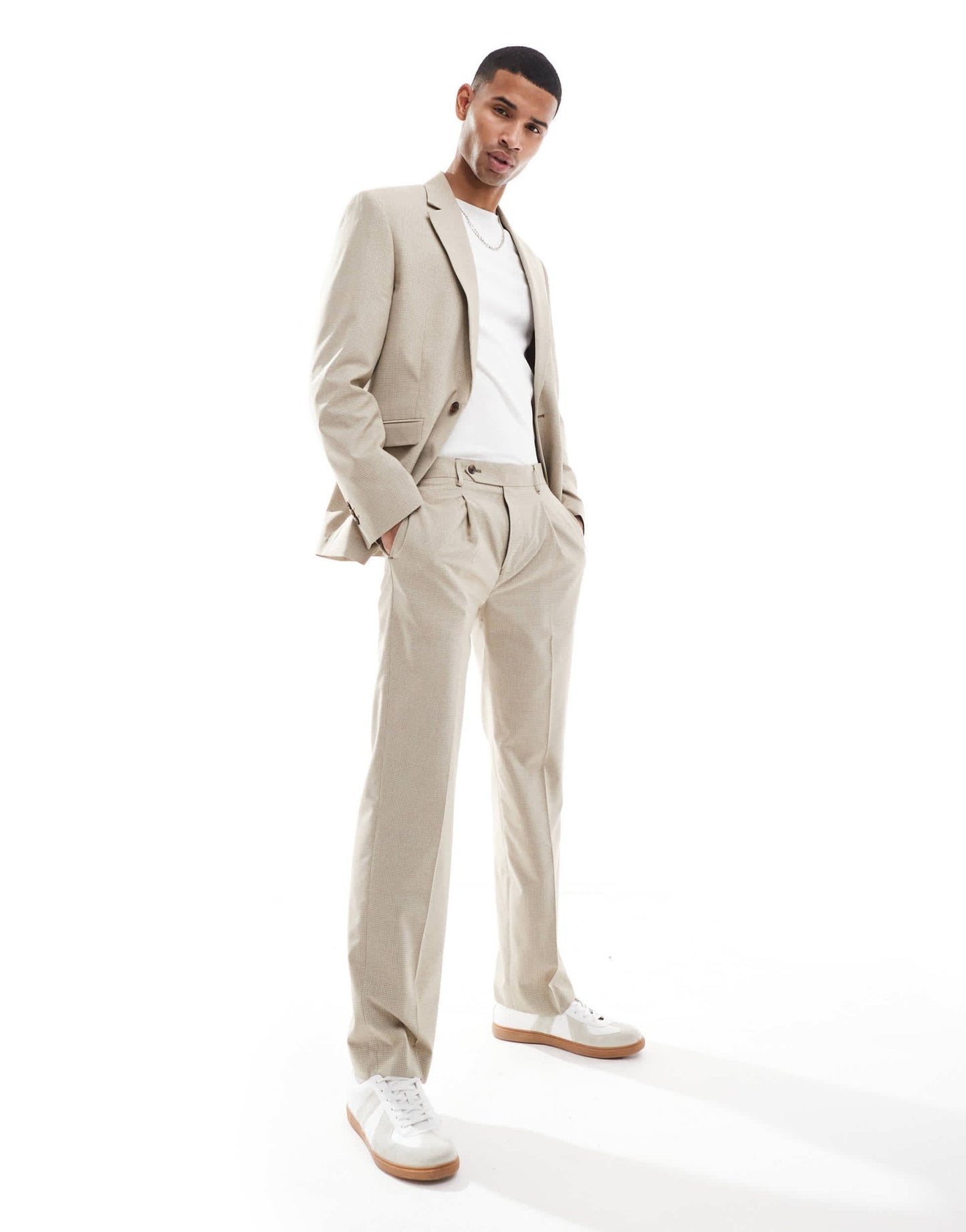 ASOS DESIGN straight leg suit trousers in neutral tonal puppytooth - ASOS Sample Sale EU Store