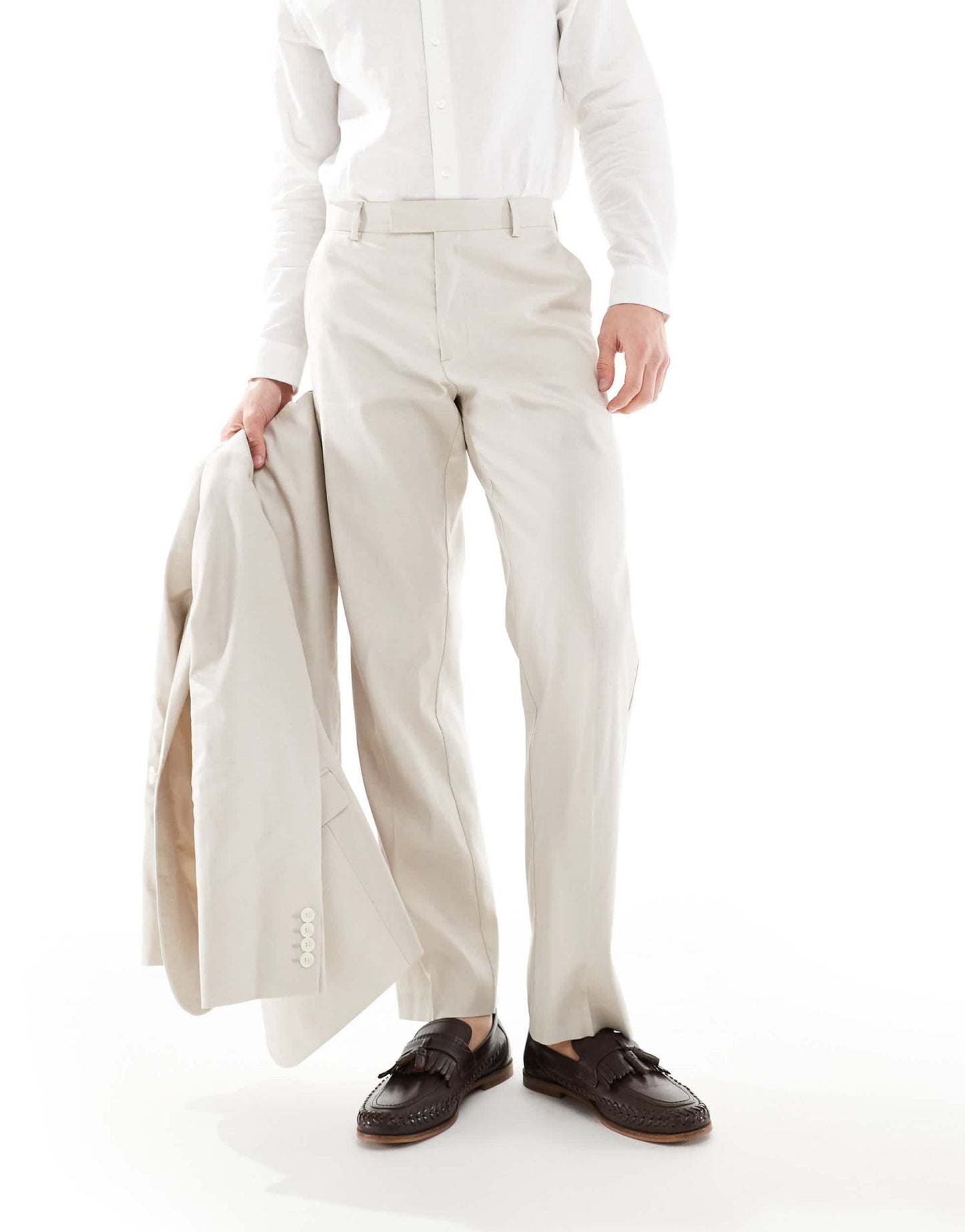 ASOS DESIGN straight with linen suit trouser in stone - ASOS Sample Sale EU Store