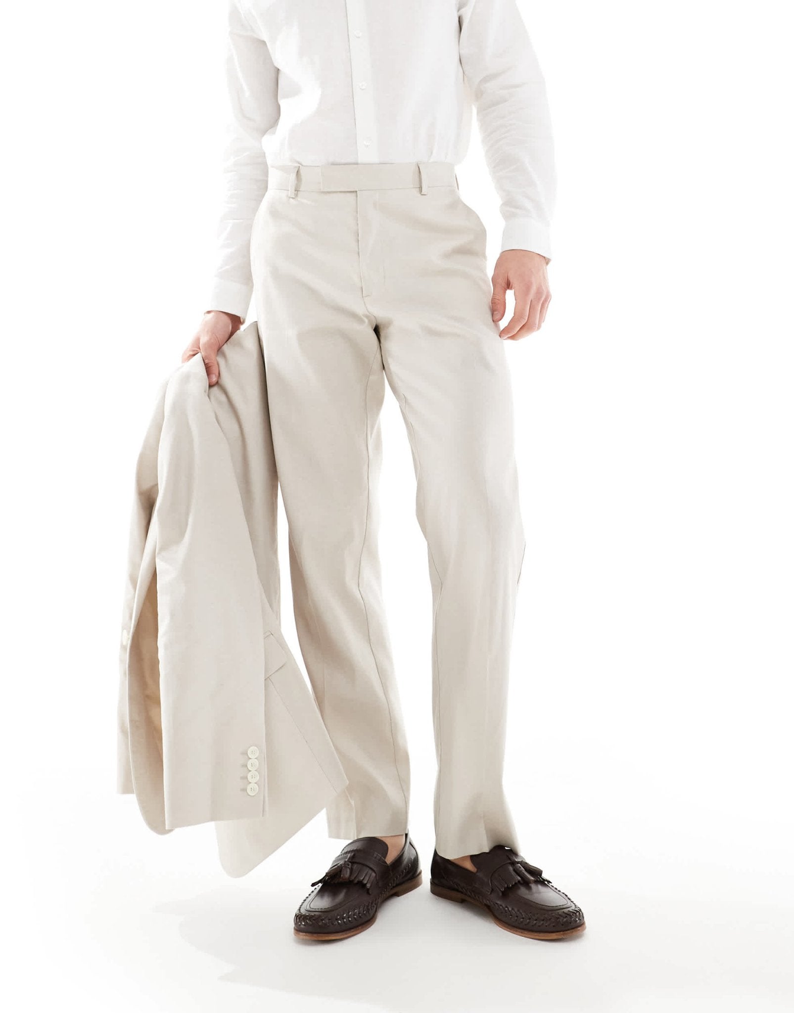 ASOS DESIGN straight with linen suit trouser in stone - ASOS Sample Sale EU Store