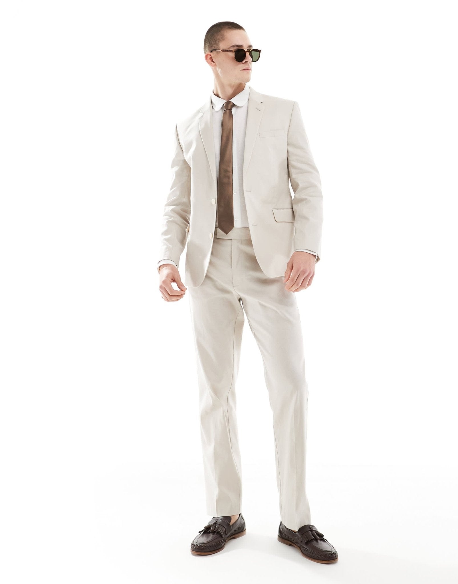 ASOS DESIGN straight with linen suit trouser in stone - ASOS Sample Sale EU Store