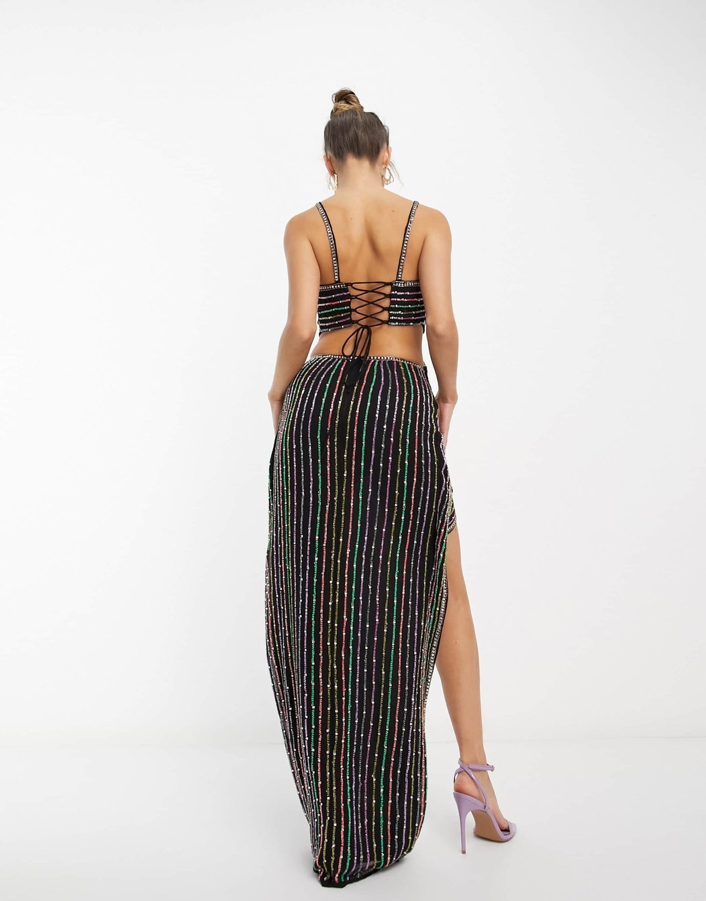 ASOS DESIGN strappy embellished maxi dress with linear gem beading in black - ASOS Sample Sale EU Store