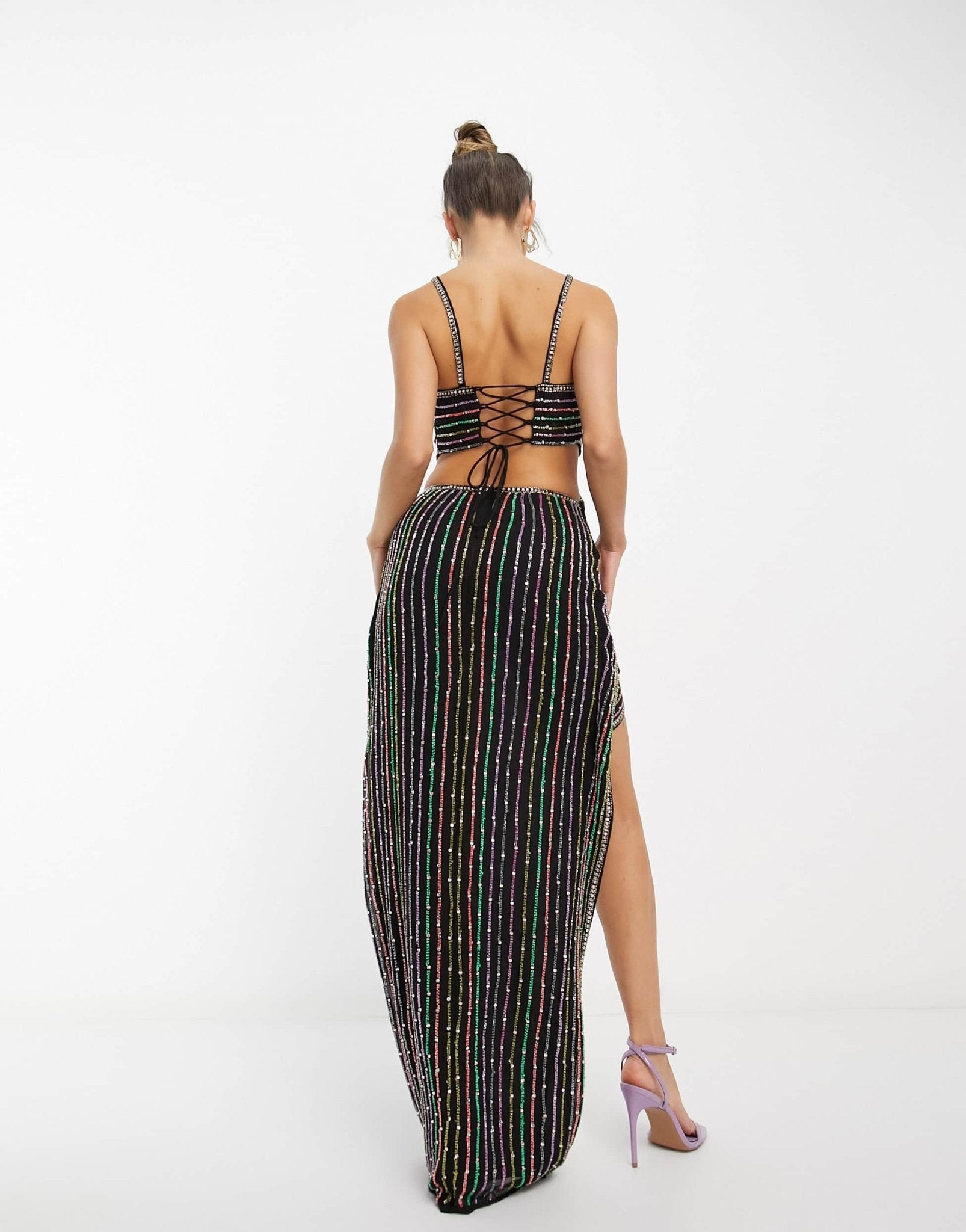 ASOS DESIGN strappy embellished maxi dress with linear gem beading in black - ASOS Sample Sale EU Store