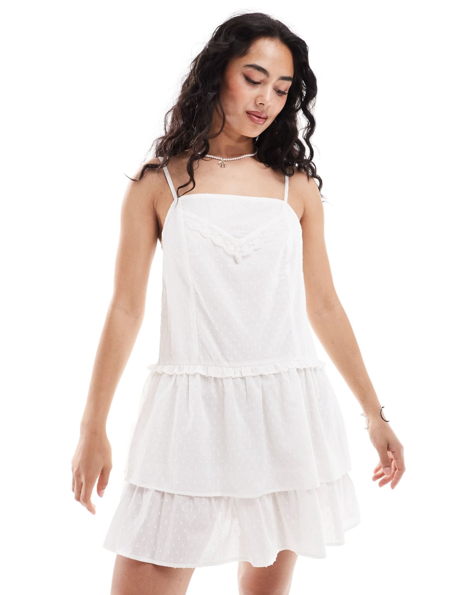 ASOS DESIGN strappy mini lace nightie dress with tiered ruffle skirt in off white - ASOS Sample Sale EU Store