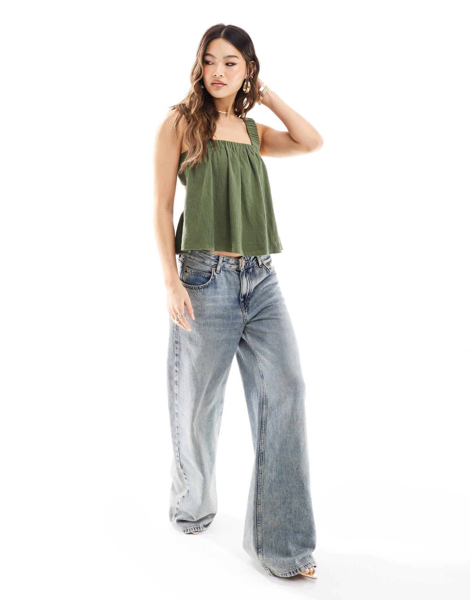 ASOS DESIGN strappy tie back smock top in khaki - ASOS Sample Sale EU Store