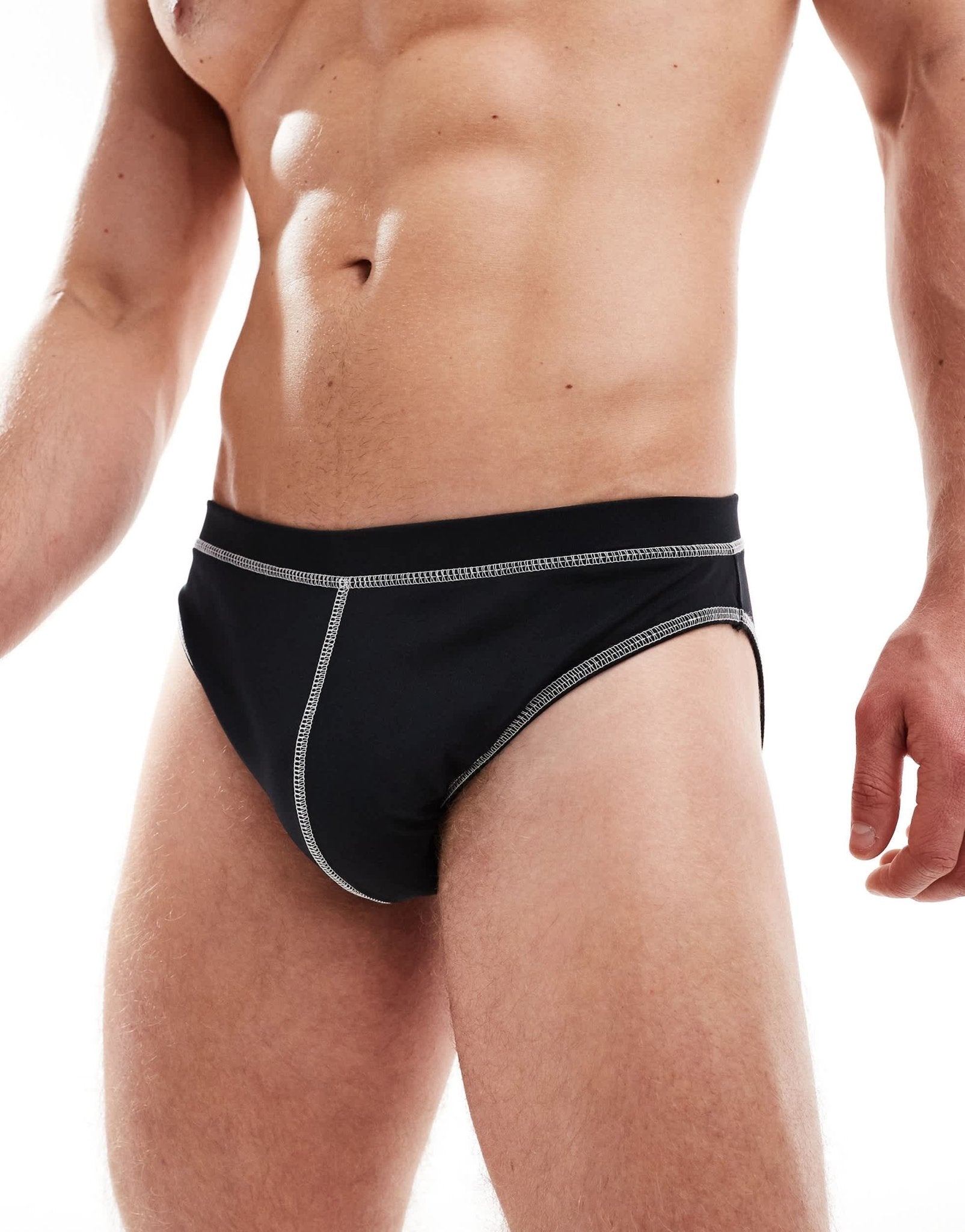ASOS DESIGN stretch brief in black with white stitch detail - ASOS Sample Sale EU Store