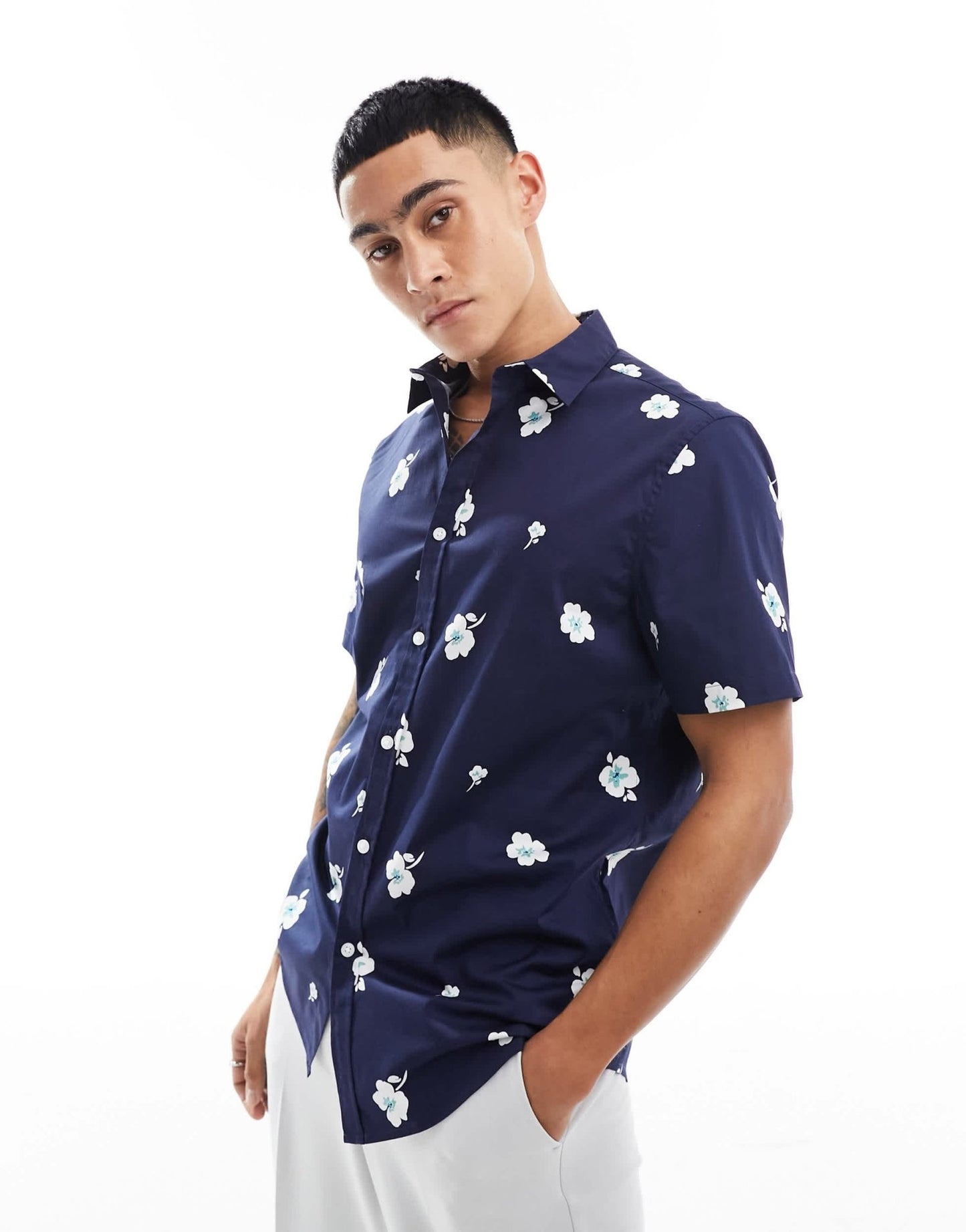 ASOS DESIGN stretch slim shirt in navy floral print - ASOS Sample Sale EU Store