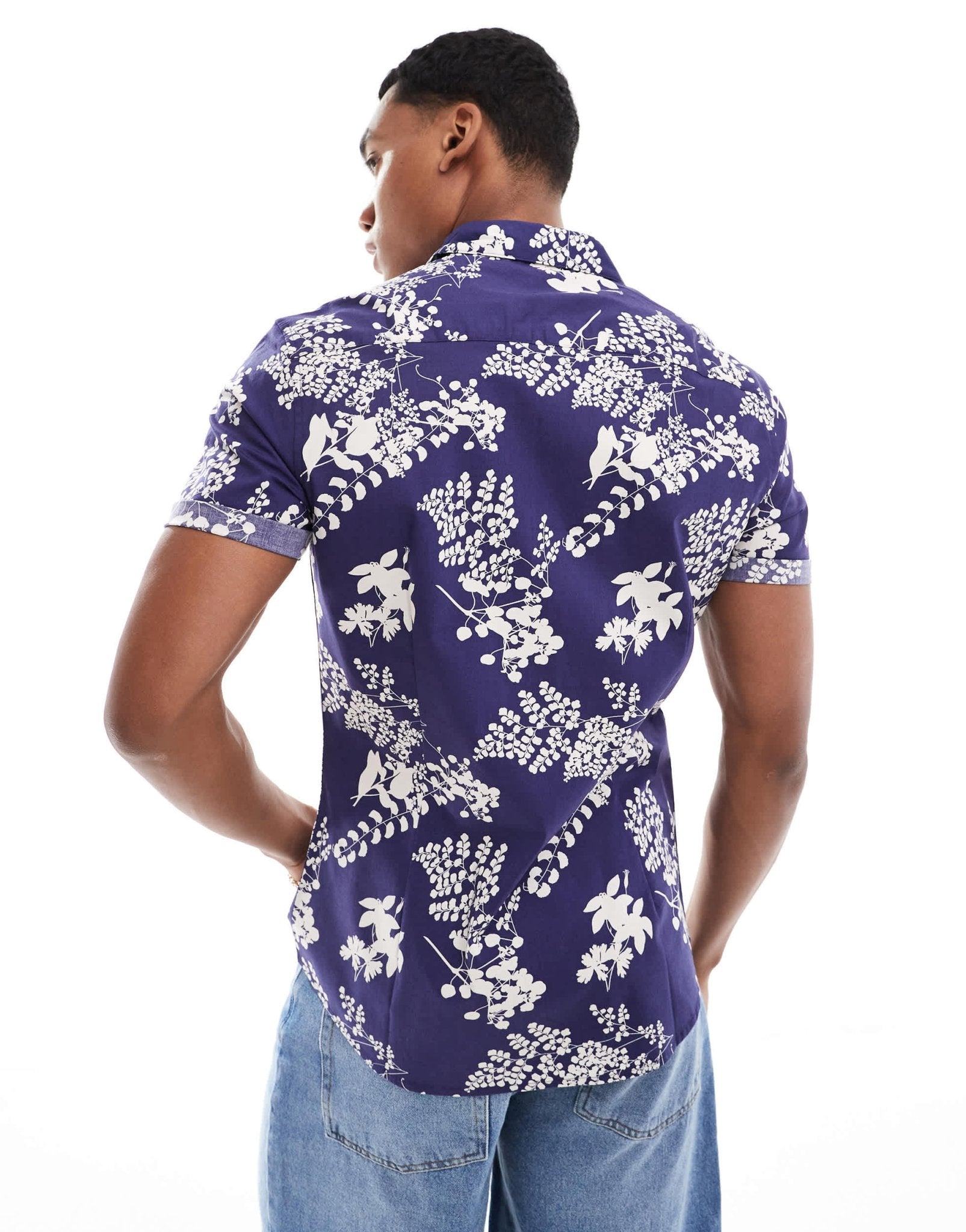 ASOS DESIGN stretch slim shirt in navy floral print - ASOS Sample Sale EU Store