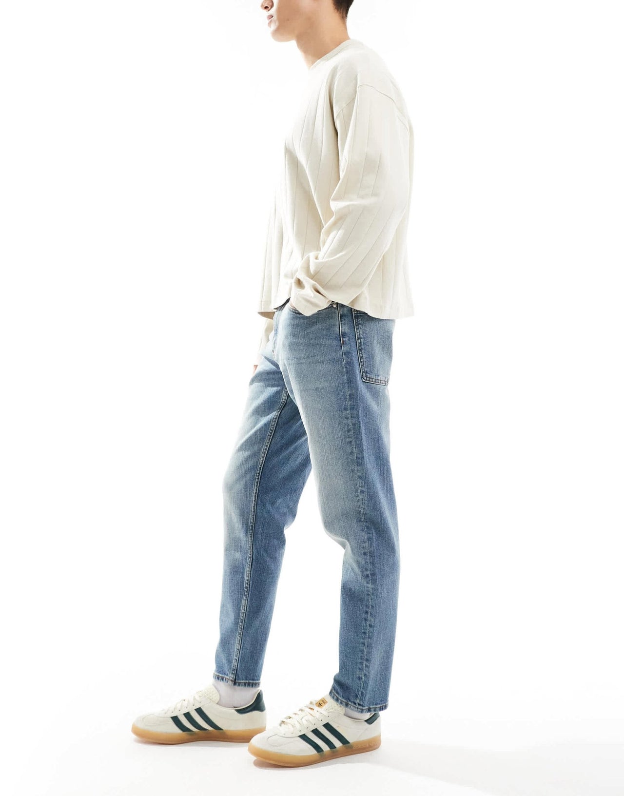 ASOS DESIGN stretch tapered jeans in mid wash blue - ASOS Sample Sale EU Store